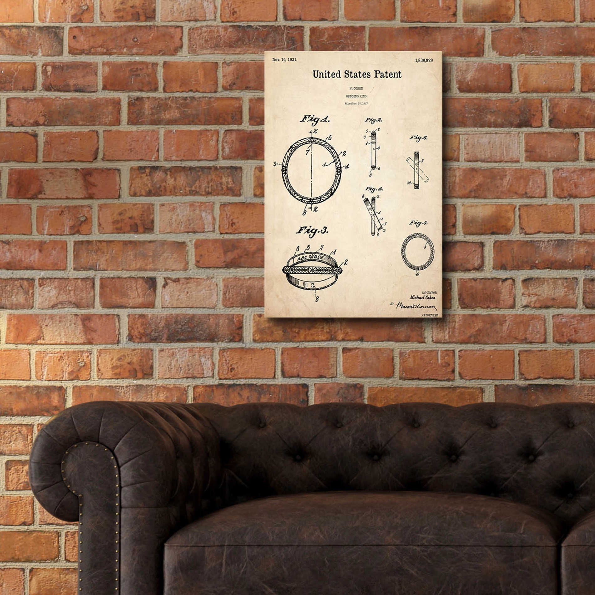 Epic Art 'Wedding Ring Blueprint Patent Parchment,' Acrylic Glass Wall Art,16x24