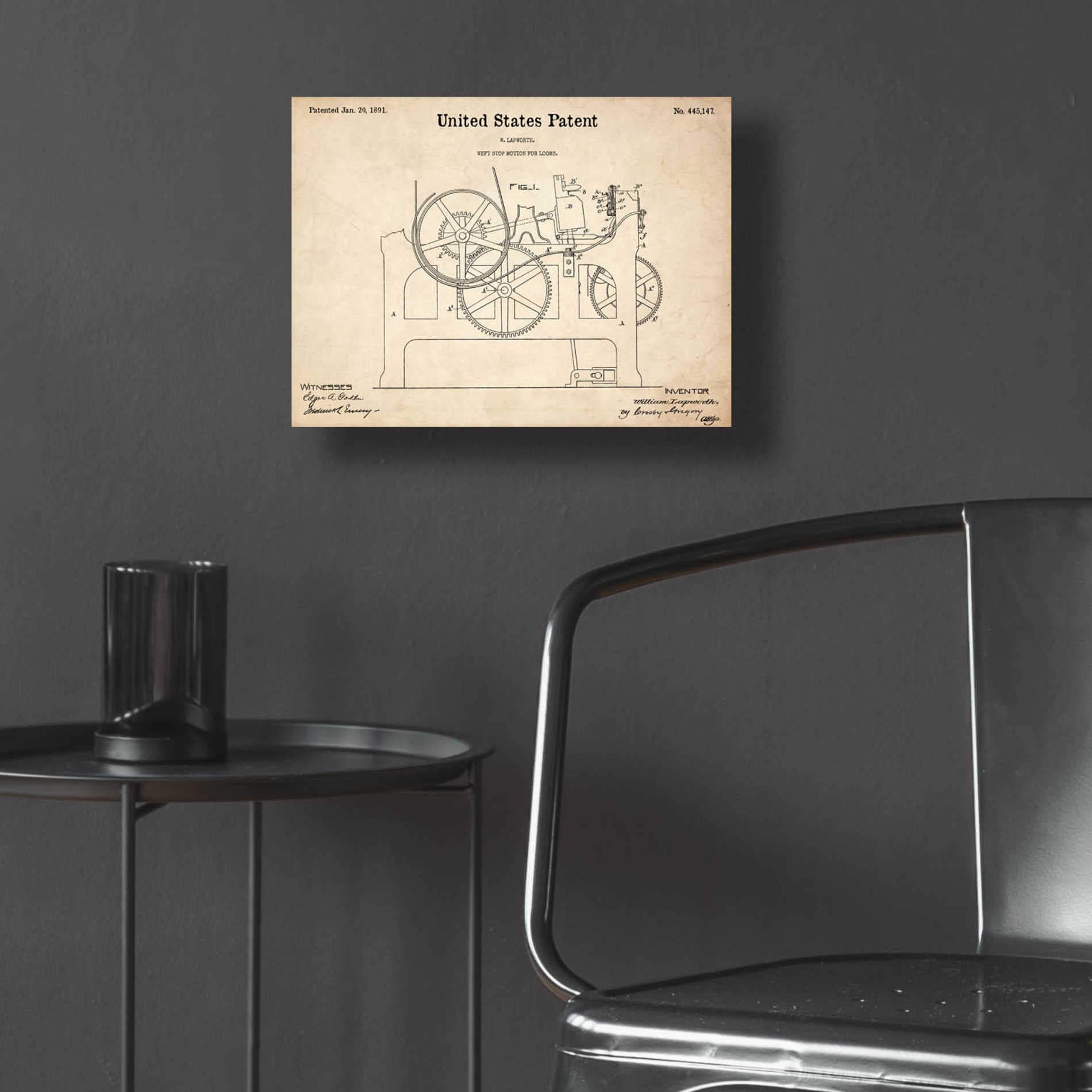 Epic Art 'Weft Stop Motion for Looms Blueprint Patent Parchment,' Acrylic Glass Wall Art,16x12