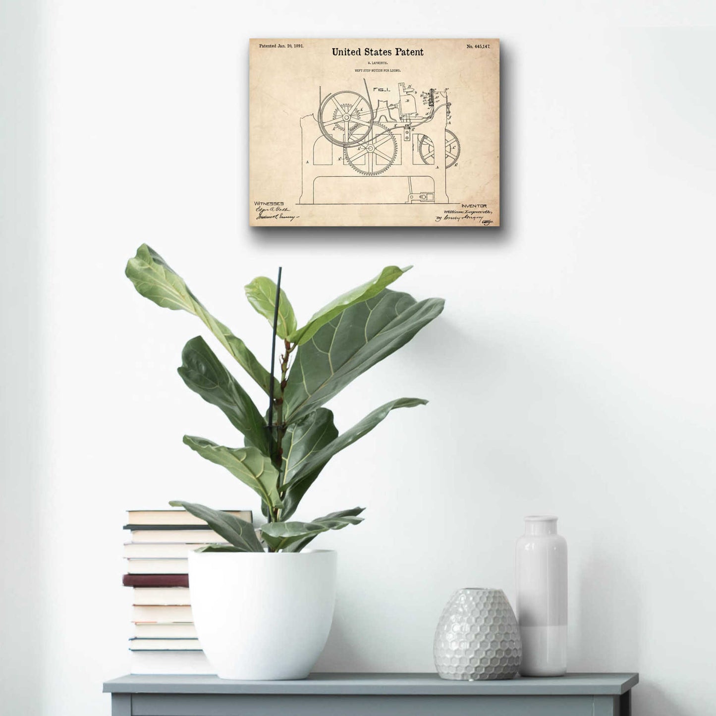 Epic Art 'Weft Stop Motion for Looms Blueprint Patent Parchment,' Acrylic Glass Wall Art,16x12