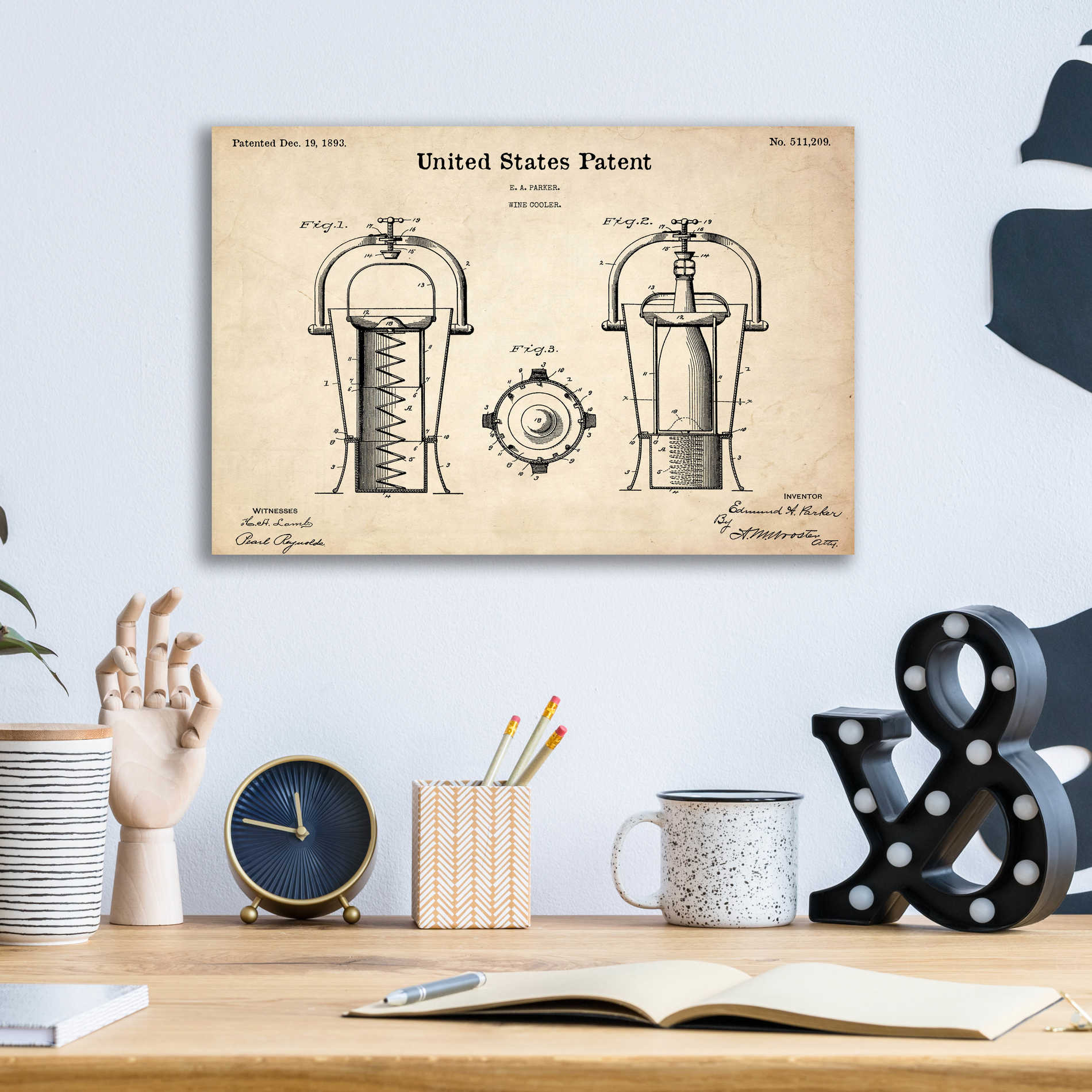 Epic Art 'Wine Cooler Blueprint Patent Parchment,' Acrylic Glass Wall Art,16x12