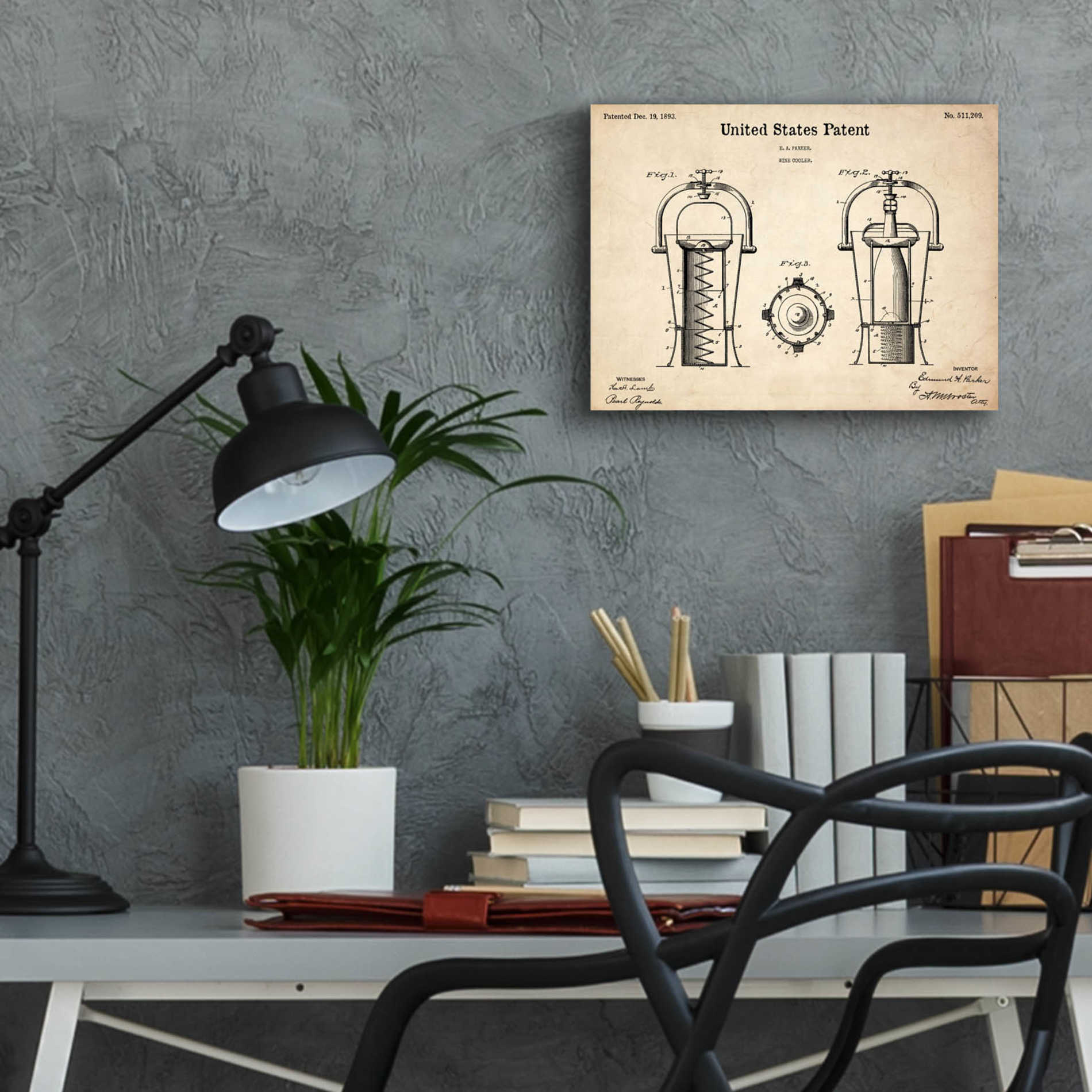 Epic Art 'Wine Cooler Blueprint Patent Parchment,' Acrylic Glass Wall Art,16x12