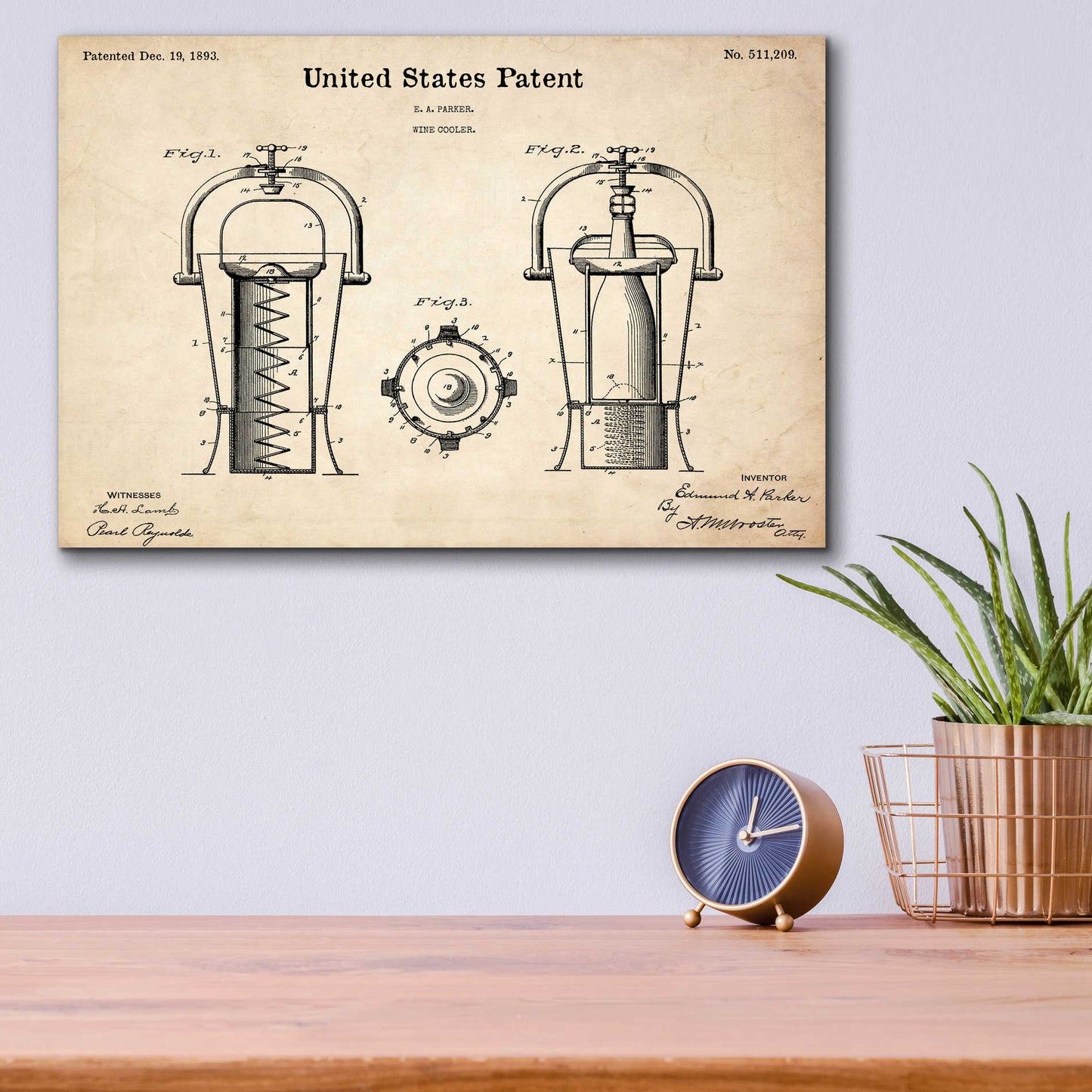 Epic Art 'Wine Cooler Blueprint Patent Parchment,' Acrylic Glass Wall Art,16x12