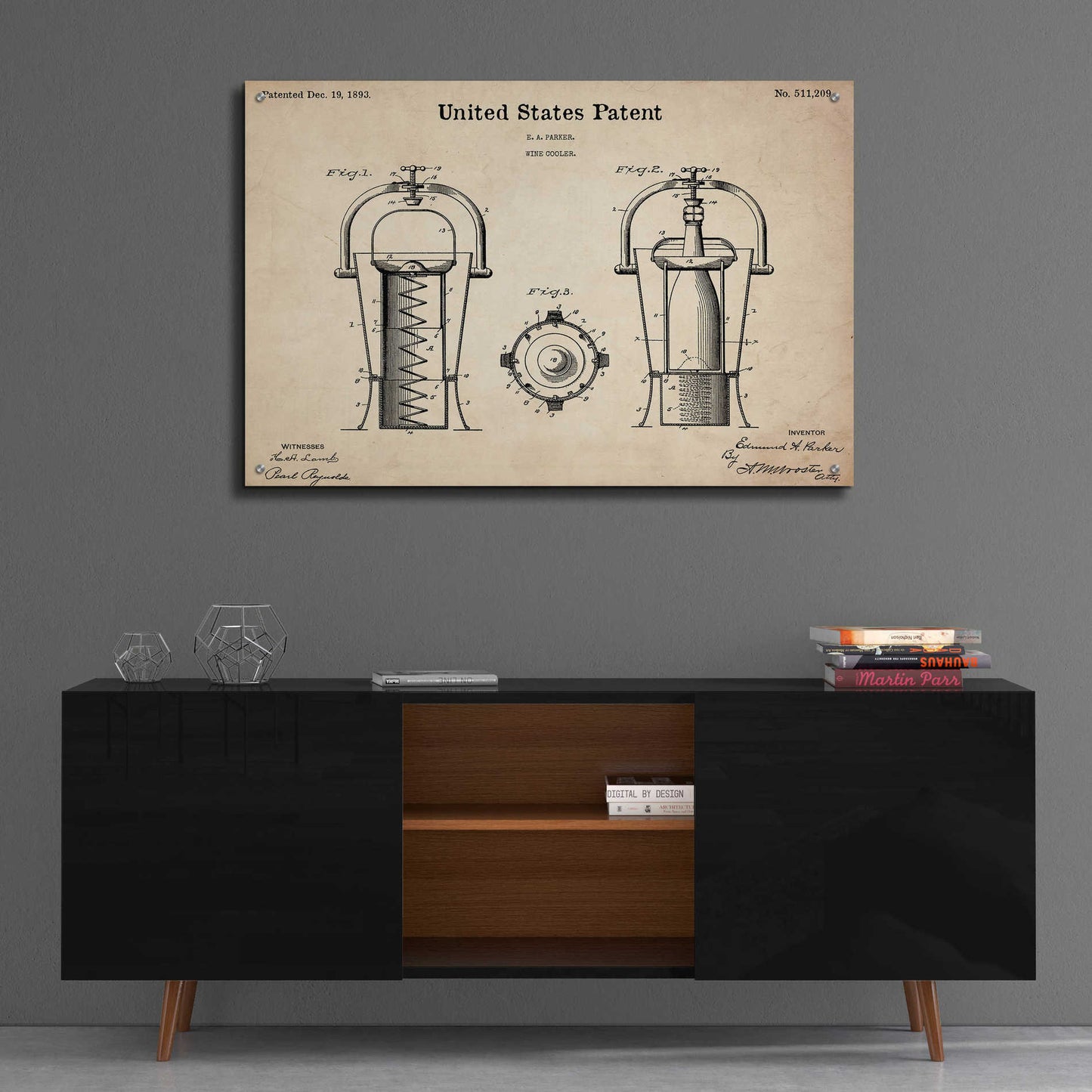 Epic Art 'Wine Cooler Blueprint Patent Parchment,' Acrylic Glass Wall Art,36x24