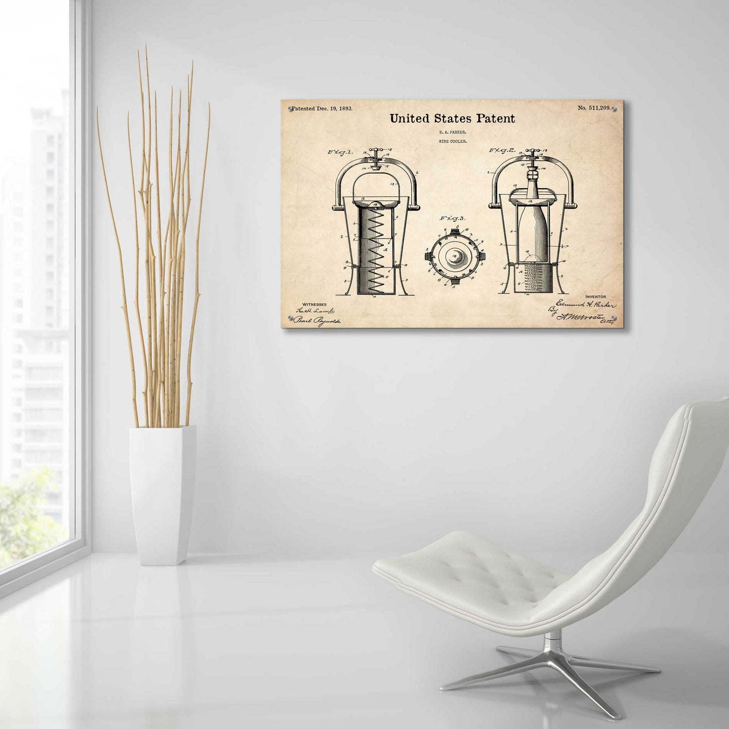 Epic Art 'Wine Cooler Blueprint Patent Parchment,' Acrylic Glass Wall Art,36x24