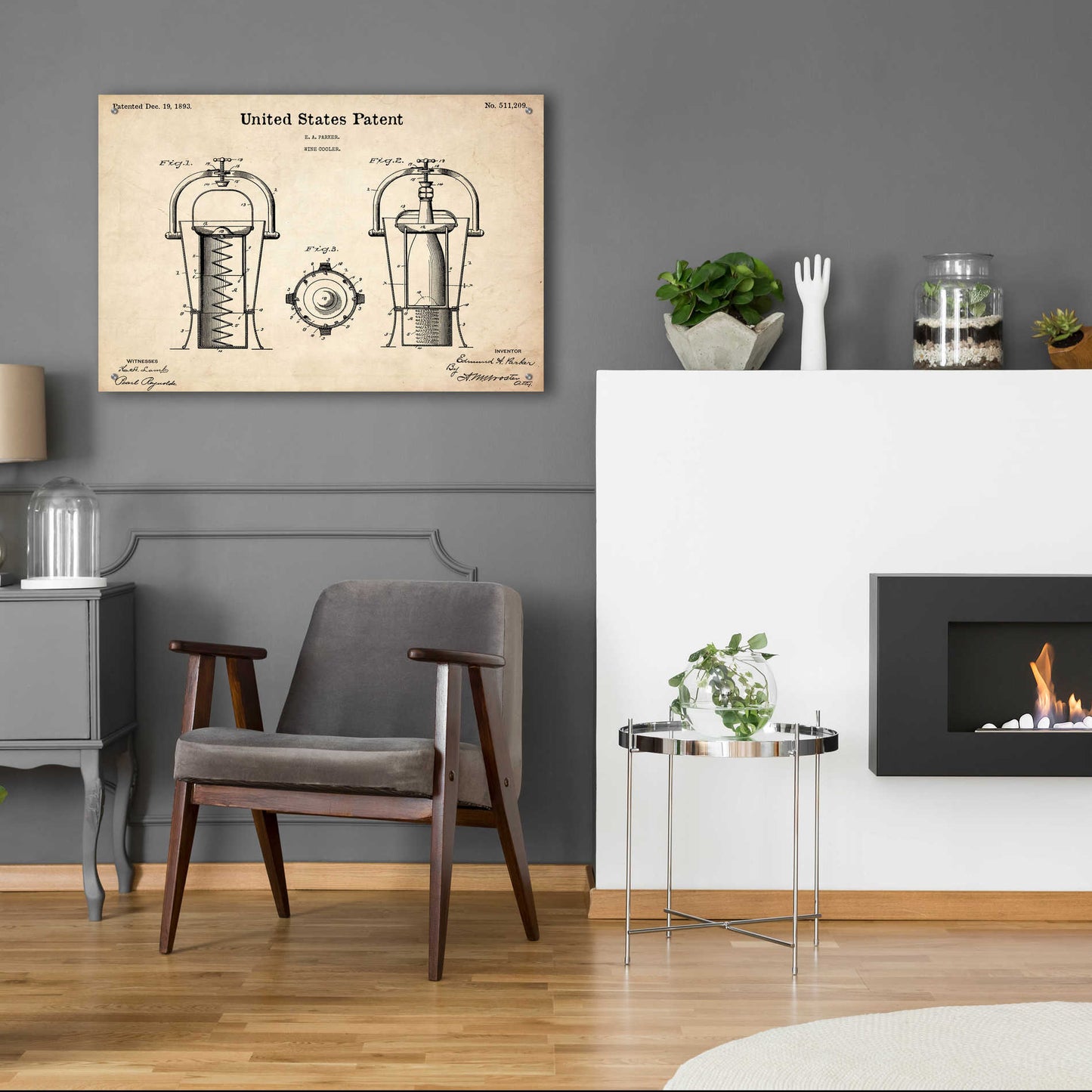 Epic Art 'Wine Cooler Blueprint Patent Parchment,' Acrylic Glass Wall Art,36x24