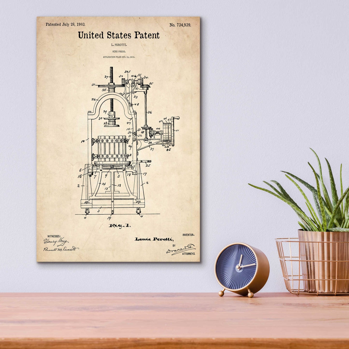 Epic Art 'Wine Press Blueprint Patent Parchment,' Acrylic Glass Wall Art,12x16