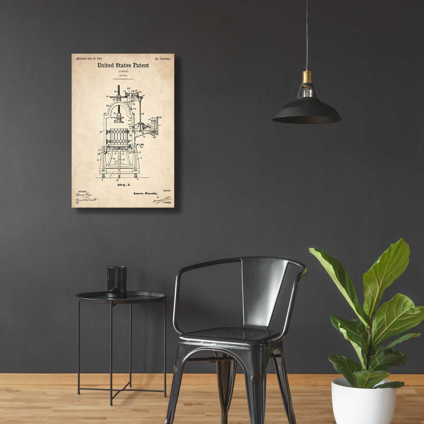 Epic Art 'Wine Press Blueprint Patent Parchment,' Acrylic Glass Wall Art,24x36