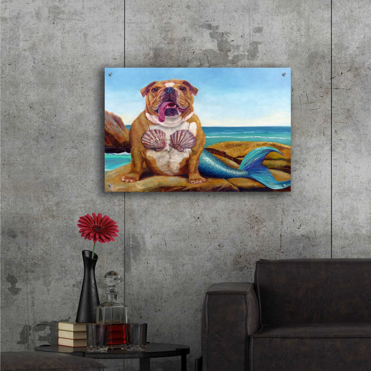 Epic Art 'Mermaid Dog' by Lucia Heffernan, Acrylic Glass Wall Art,36x24