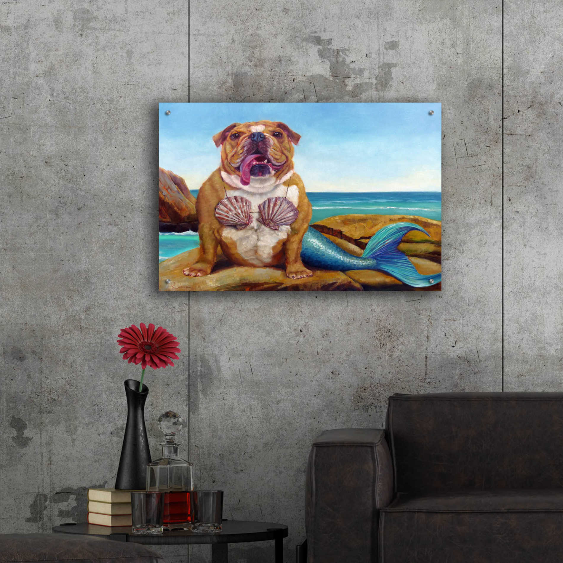 Epic Art 'Mermaid Dog' by Lucia Heffernan, Acrylic Glass Wall Art,36x24