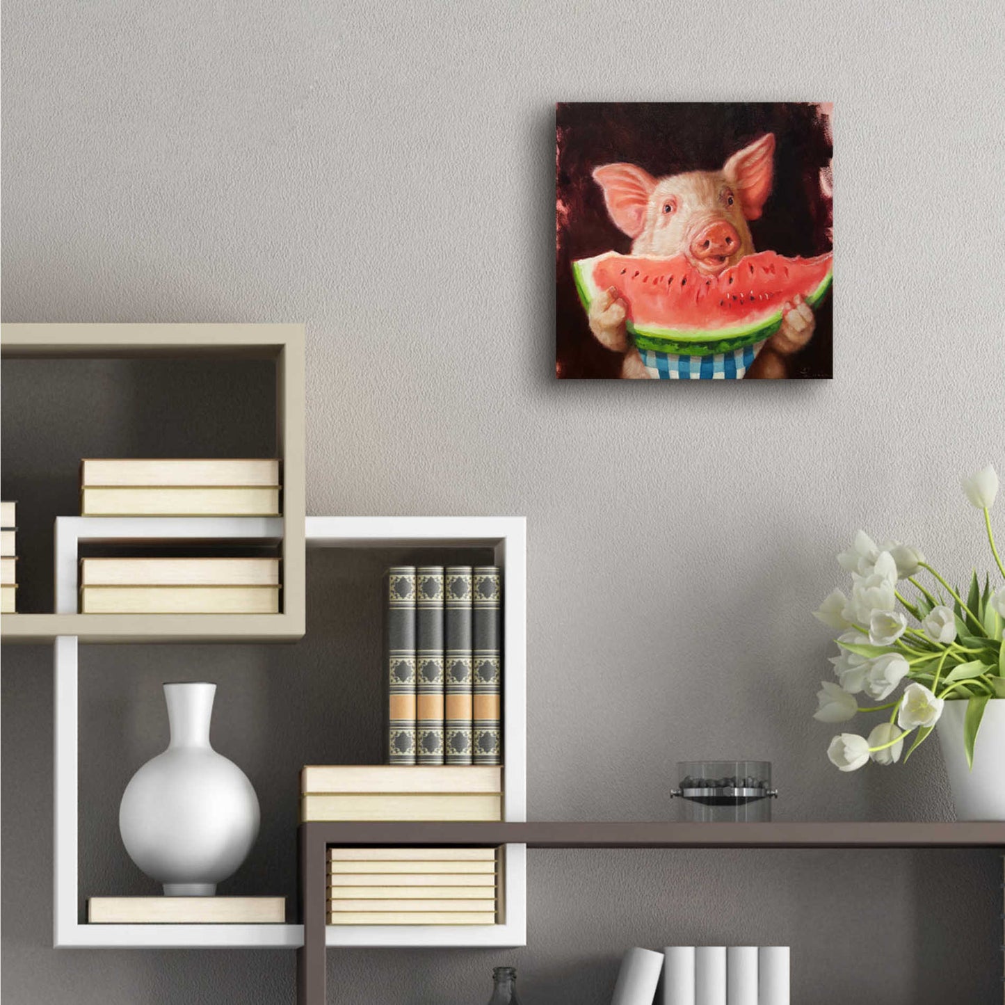 Epic Art 'Pig Out' by Lucia Heffernan, Acrylic Glass Wall Art,12x12