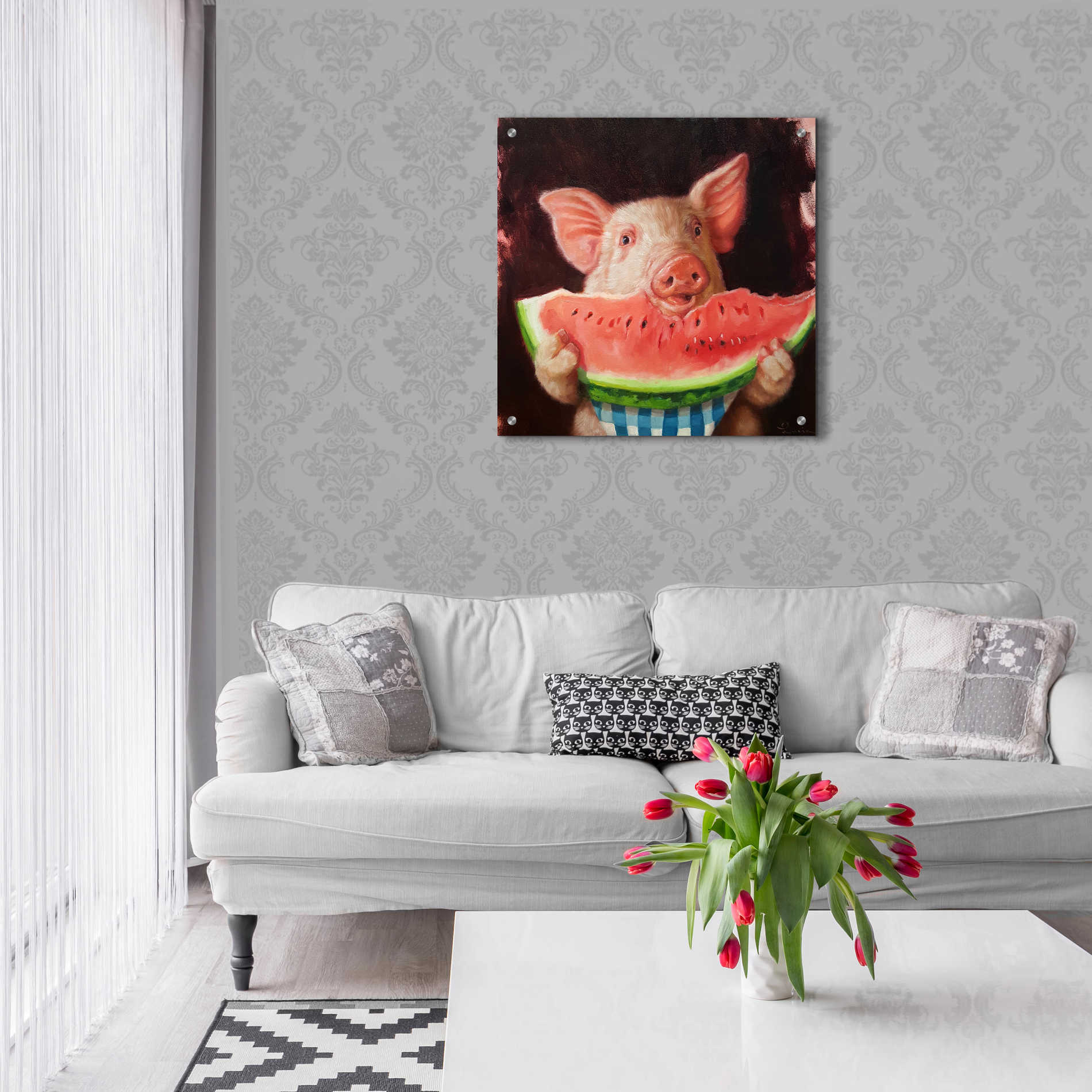 Epic Art 'Pig Out' by Lucia Heffernan, Acrylic Glass Wall Art,24x24