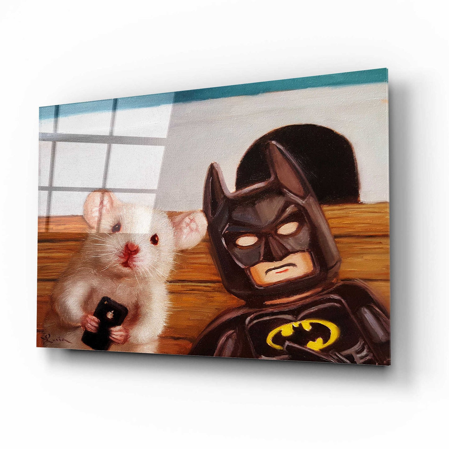 Epic Art 'Selfie with Batman' by Lucia Heffernan, Acrylic Glass Wall Art,16x12