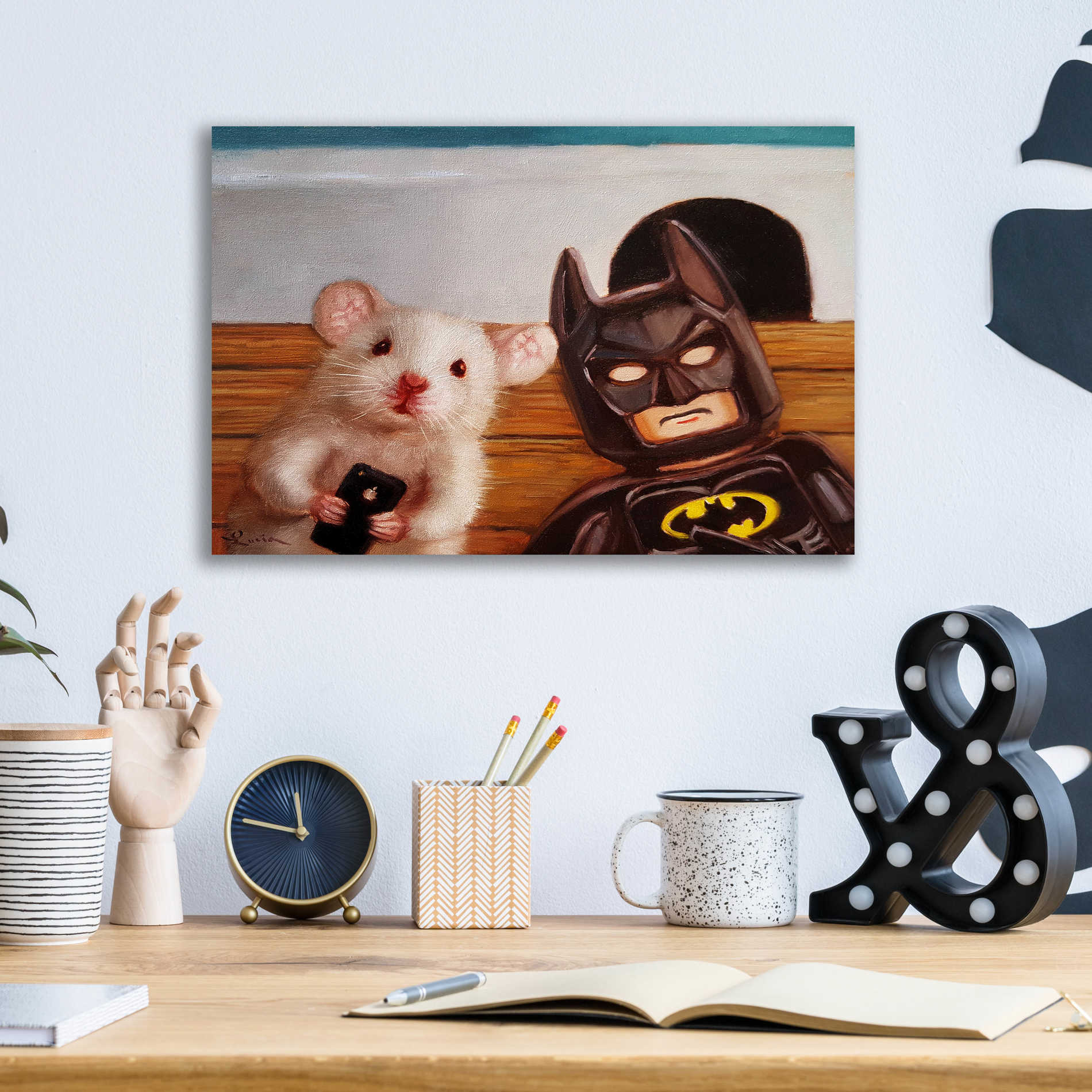 Epic Art 'Selfie with Batman' by Lucia Heffernan, Acrylic Glass Wall Art,16x12