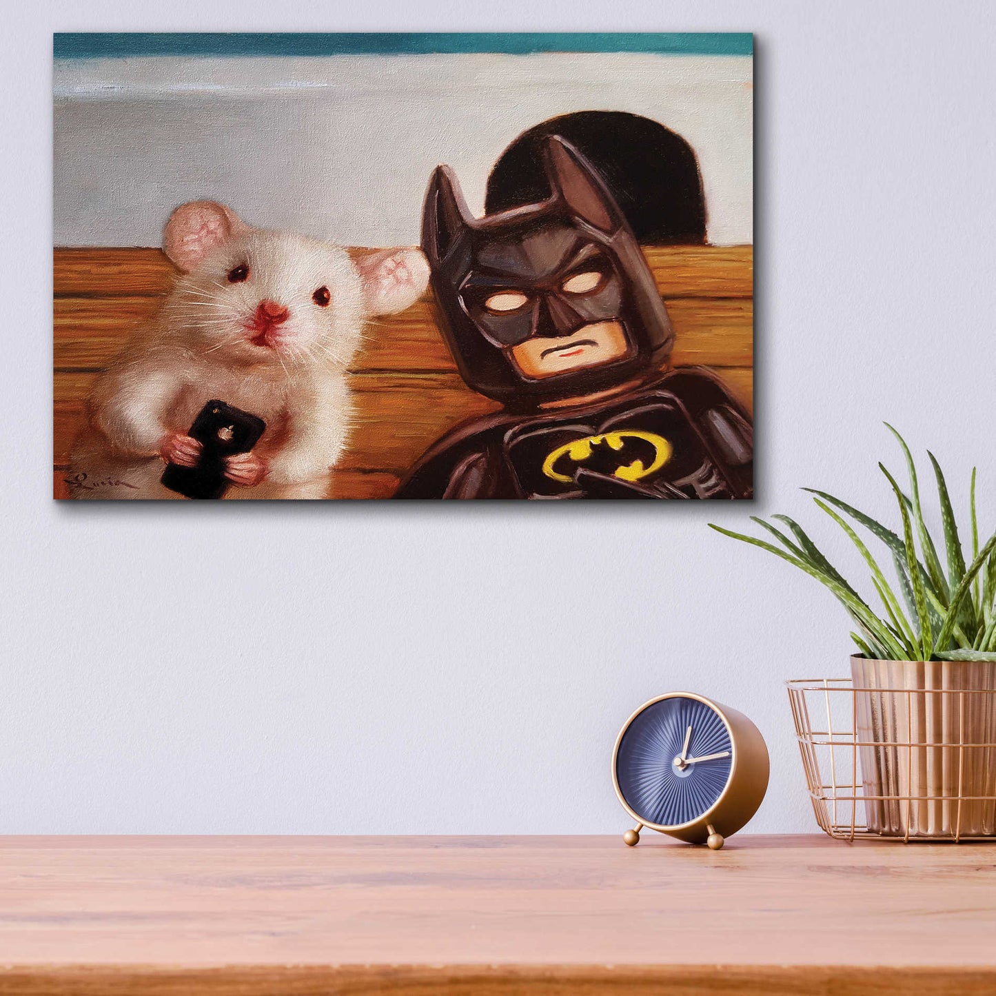 Epic Art 'Selfie with Batman' by Lucia Heffernan, Acrylic Glass Wall Art,16x12