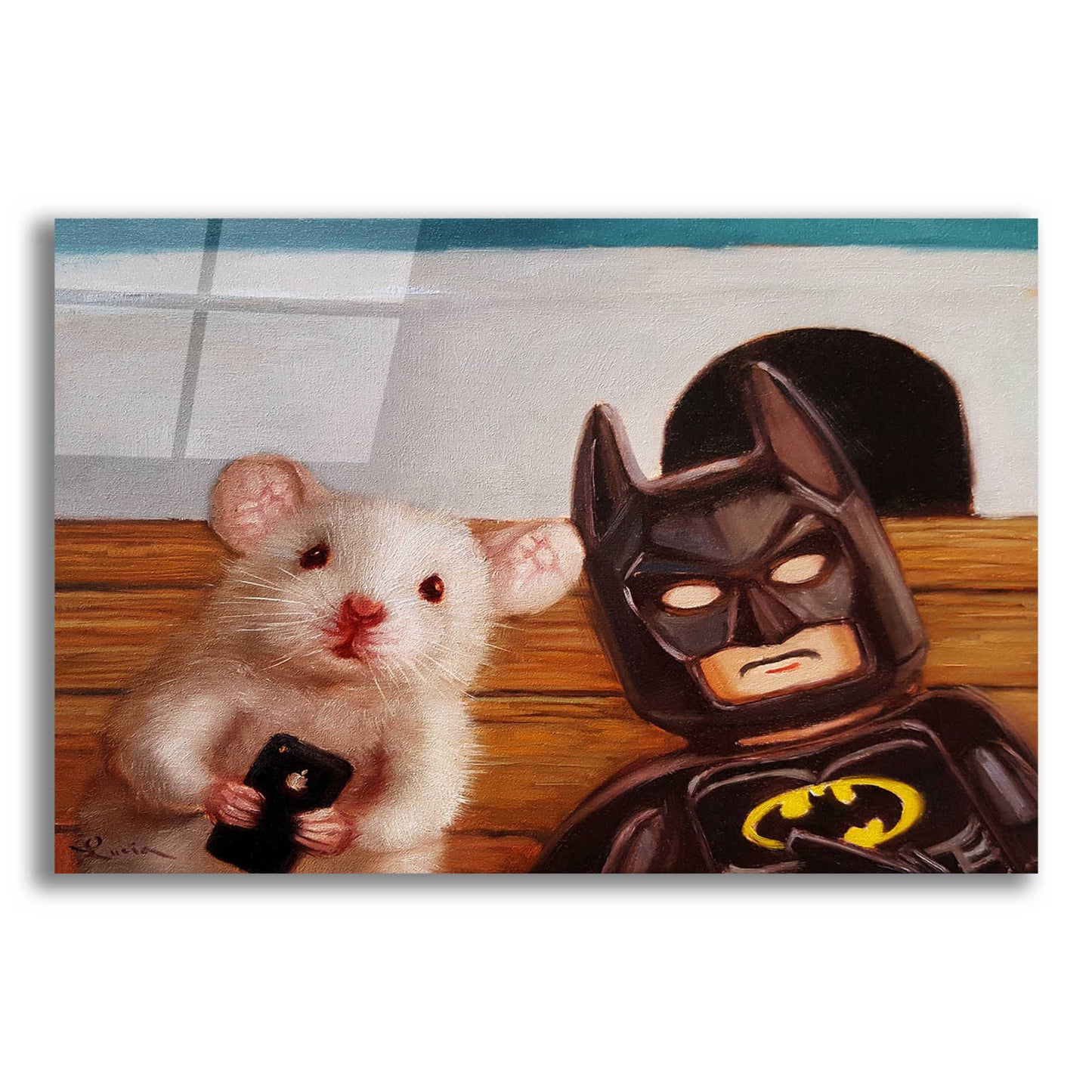 Epic Art 'Selfie with Batman' by Lucia Heffernan, Acrylic Glass Wall Art,16x12