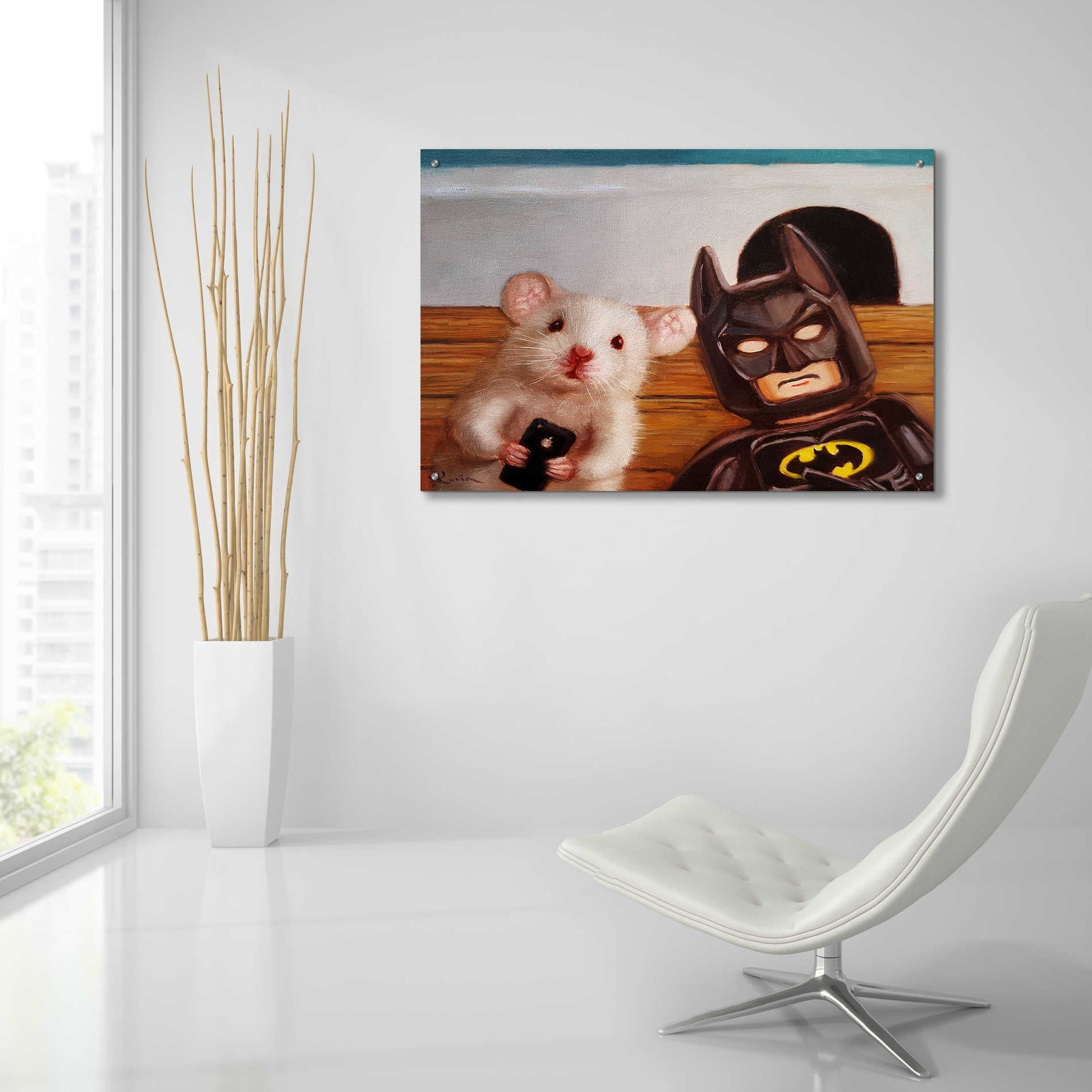 Epic Art 'Selfie with Batman' by Lucia Heffernan, Acrylic Glass Wall Art,36x24