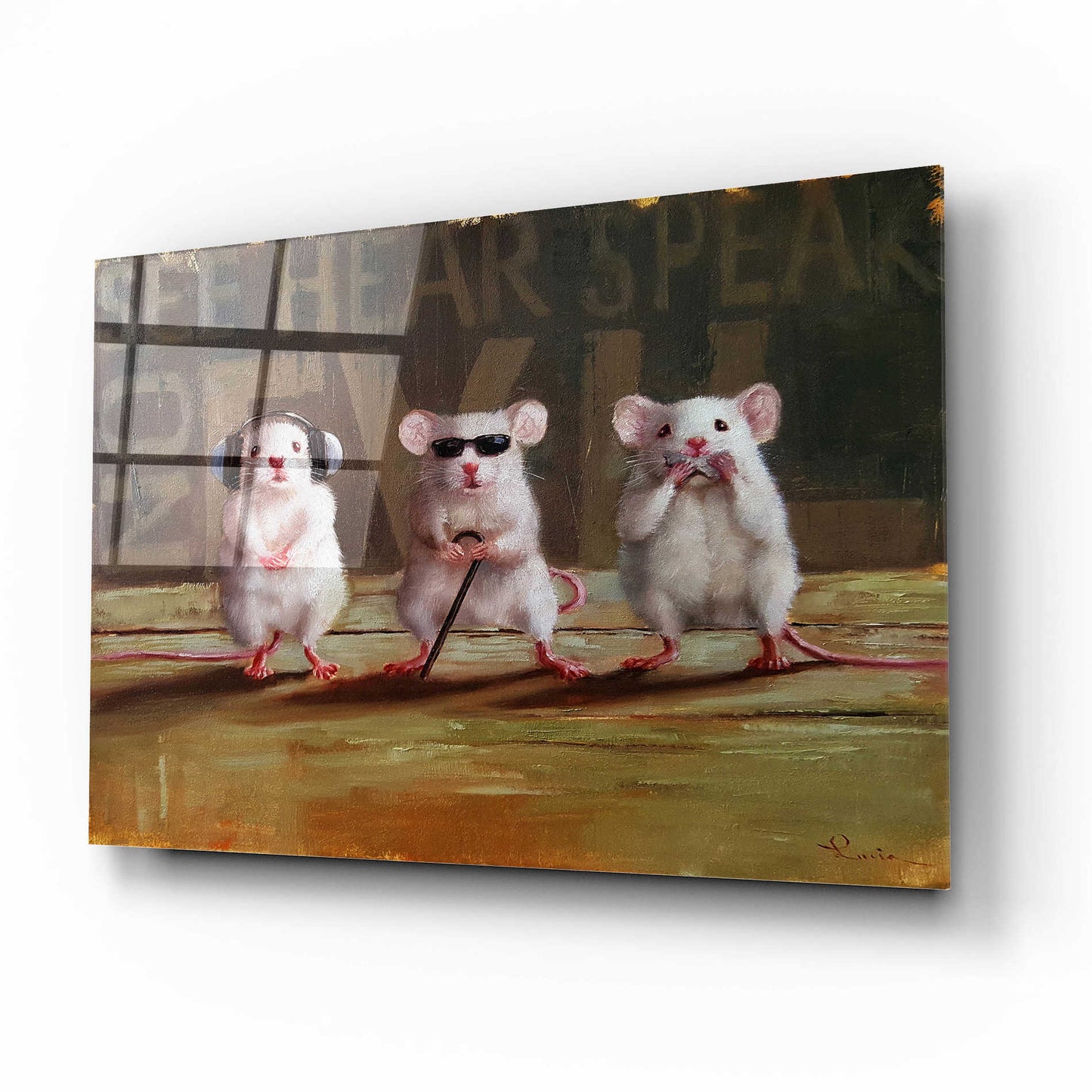 Epic Art 'Three Wise Mice' by Lucia Heffernan, Acrylic Glass Wall Art,16x12