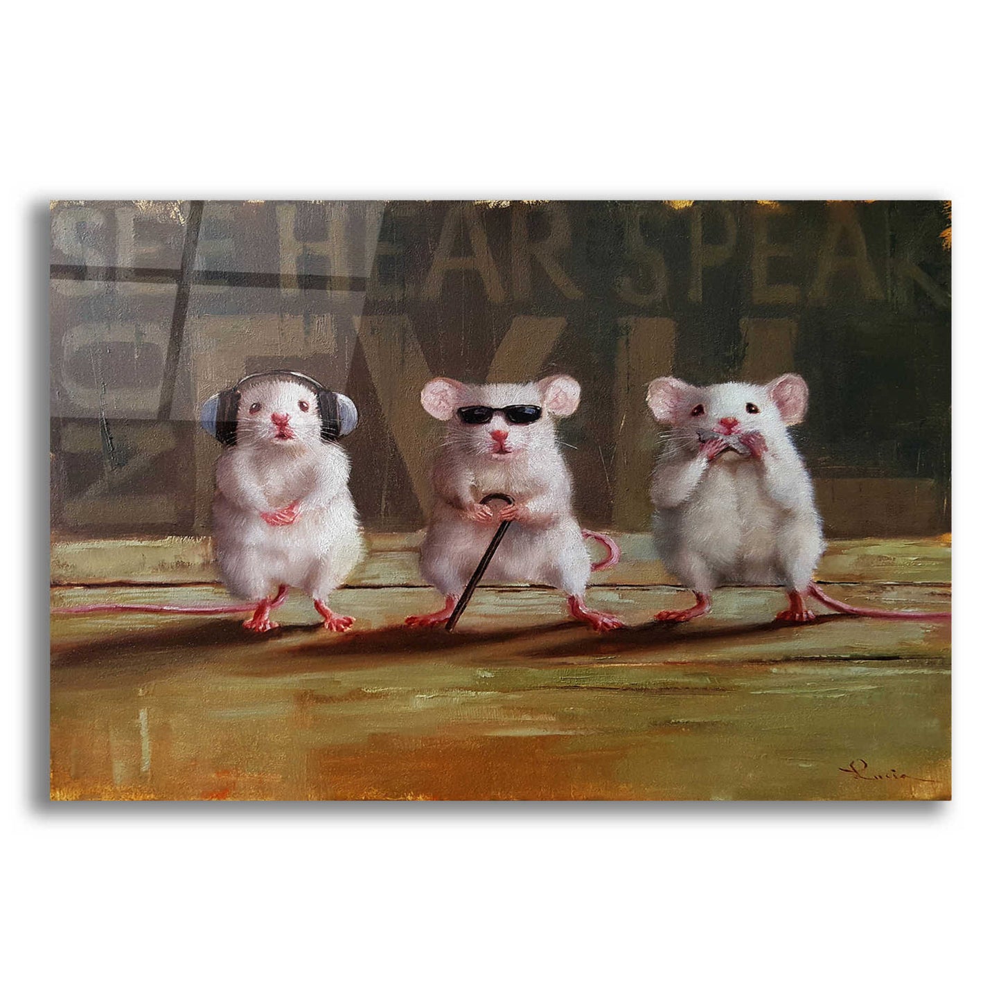 Epic Art 'Three Wise Mice' by Lucia Heffernan, Acrylic Glass Wall Art,16x12