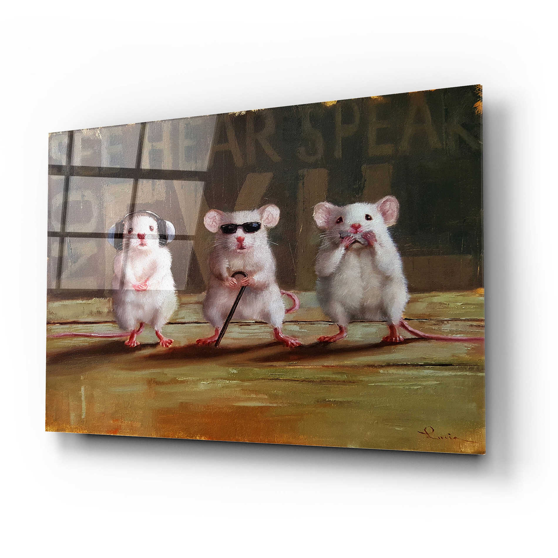 Epic Art 'Three Wise Mice' by Lucia Heffernan, Acrylic Glass Wall Art,24x16