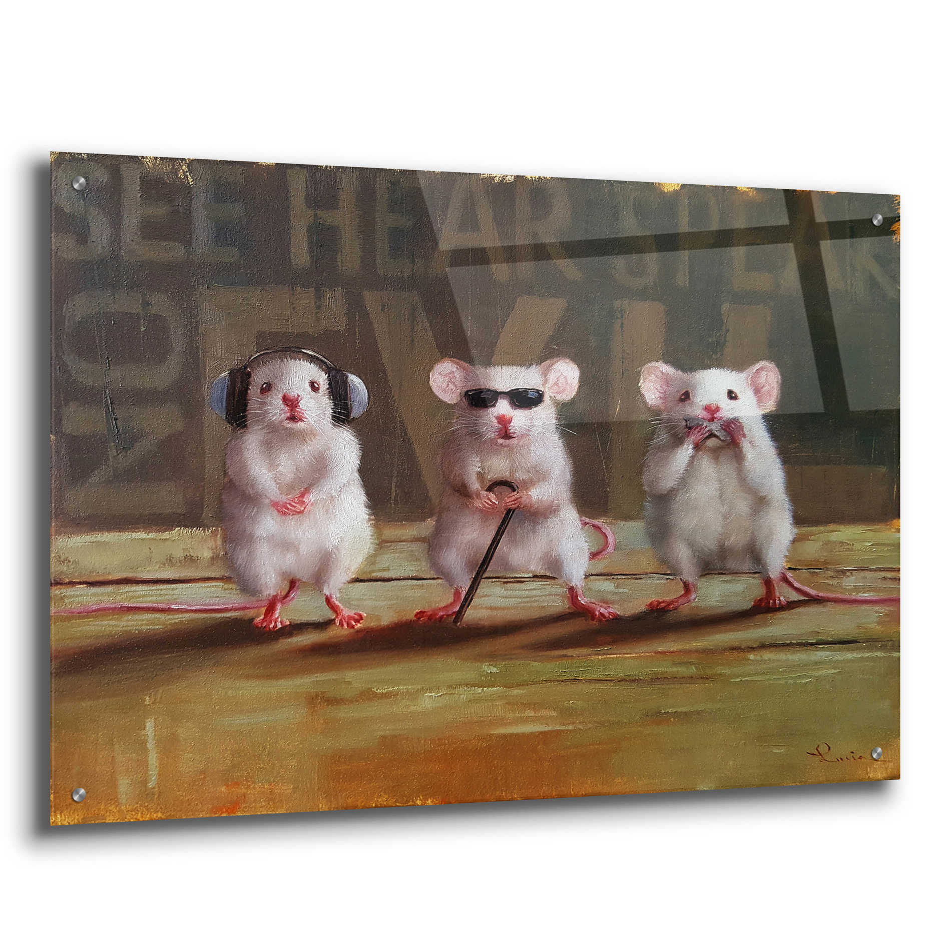 Epic Art 'Three Wise Mice' by Lucia Heffernan, Acrylic Glass Wall Art,36x24