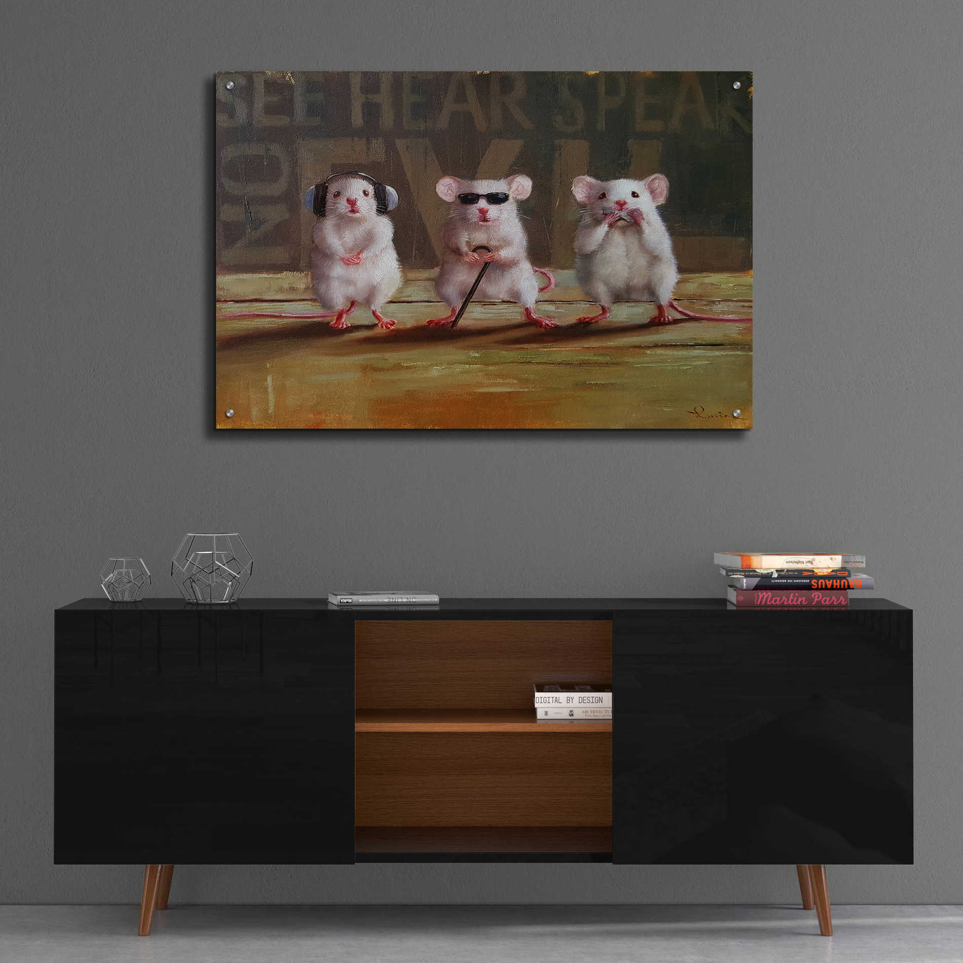 Epic Art 'Three Wise Mice' by Lucia Heffernan, Acrylic Glass Wall Art,36x24