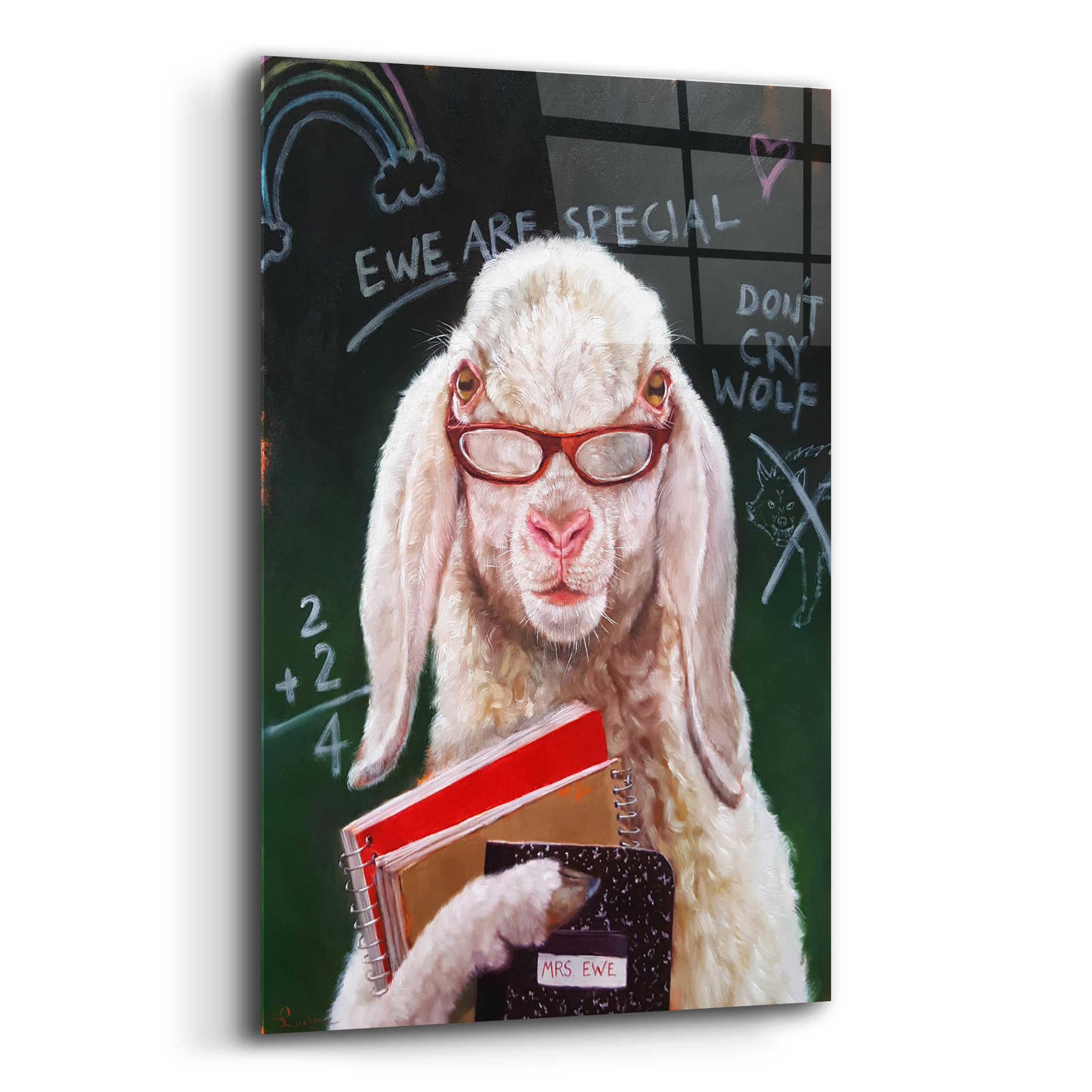 Epic Art 'Back to School - Mrs. Ewe' by Lucia Heffernan, Acrylic Glass Wall Art,12x16