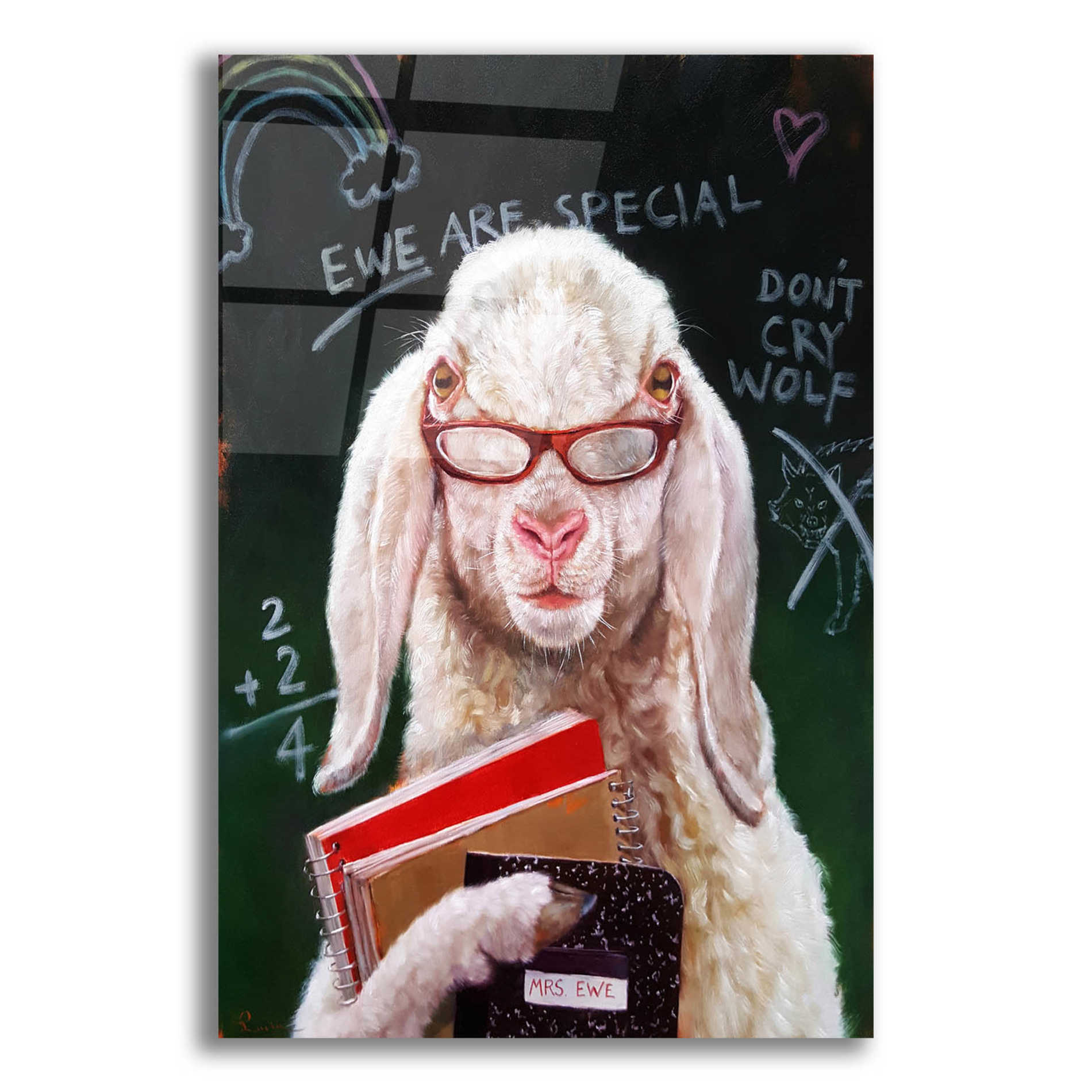 Epic Art 'Back to School - Mrs. Ewe' by Lucia Heffernan, Acrylic Glass Wall Art,12x16