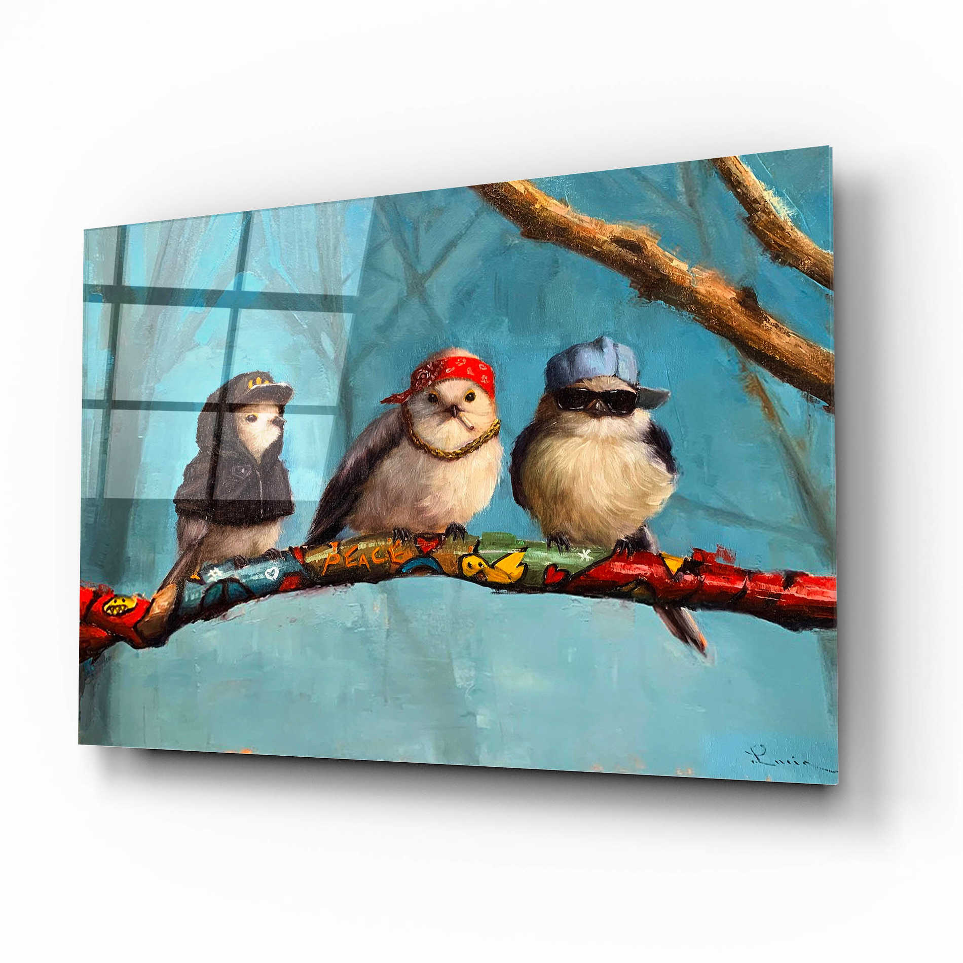 Epic Art 'Birdz In Da Hood' by Lucia Heffernan, Acrylic Glass Wall Art,16x12