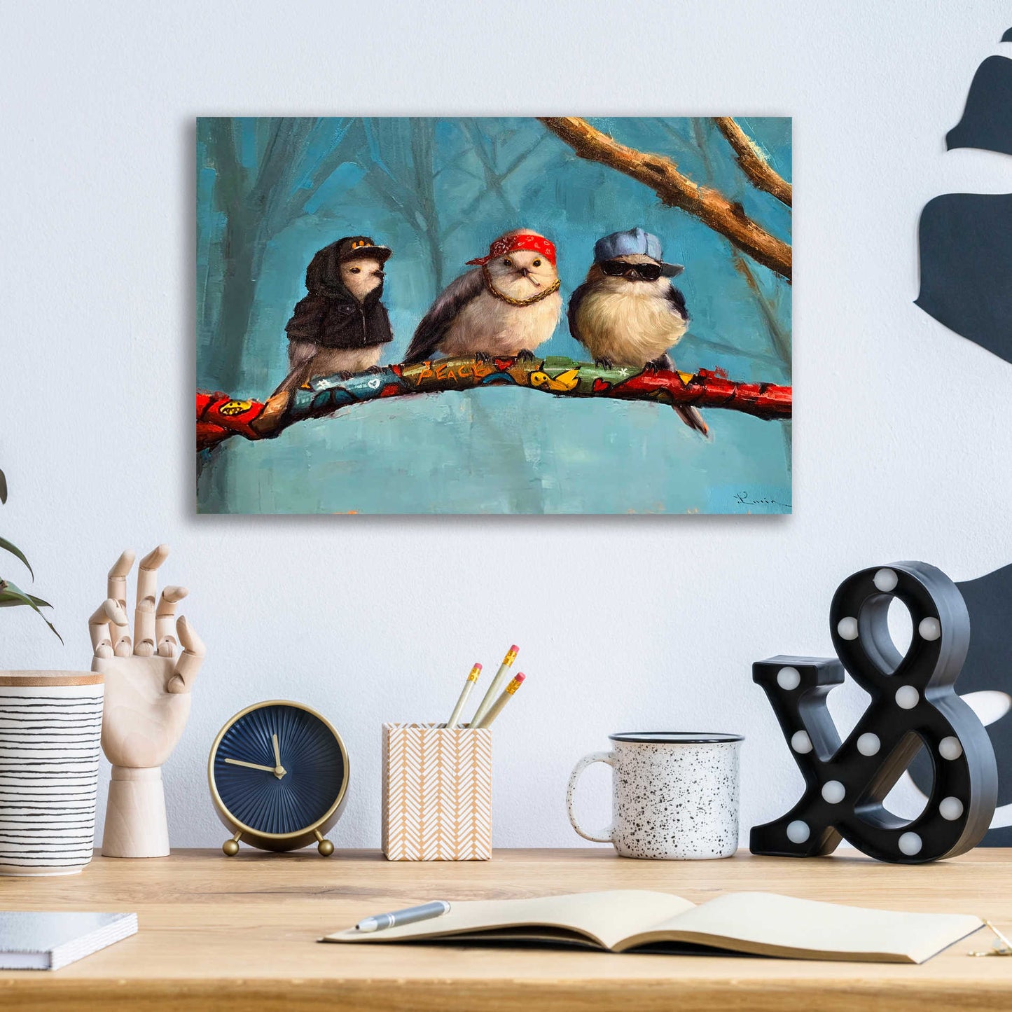 Epic Art 'Birdz In Da Hood' by Lucia Heffernan, Acrylic Glass Wall Art,16x12