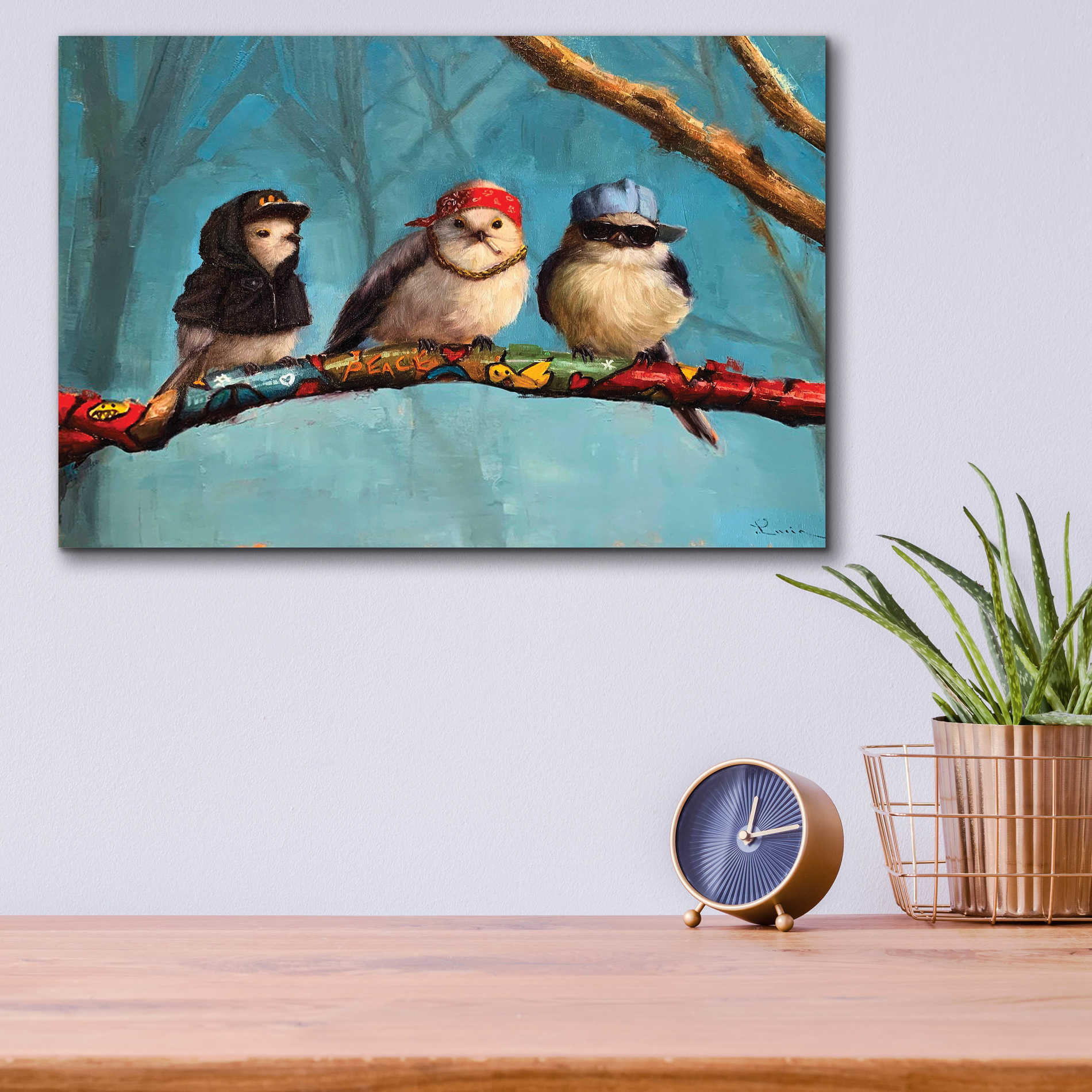 Epic Art 'Birdz In Da Hood' by Lucia Heffernan, Acrylic Glass Wall Art,16x12