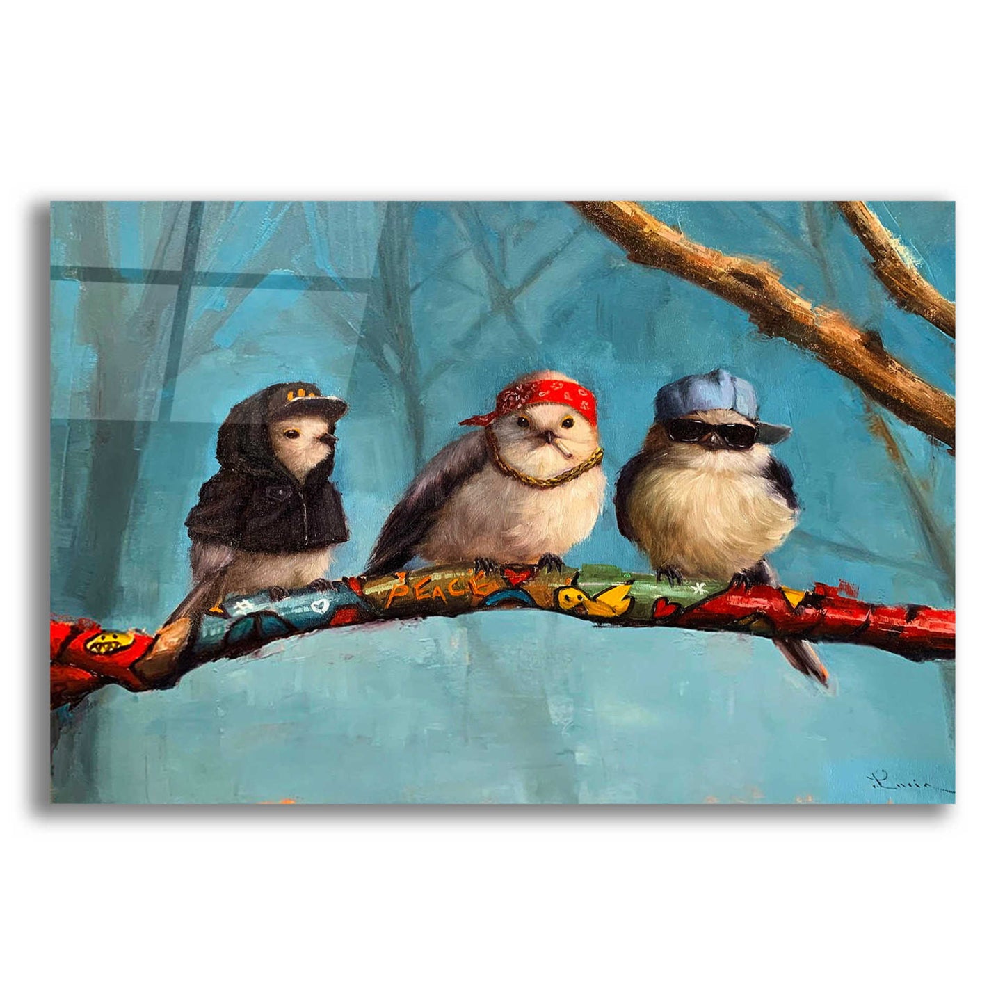 Epic Art 'Birdz In Da Hood' by Lucia Heffernan, Acrylic Glass Wall Art,16x12