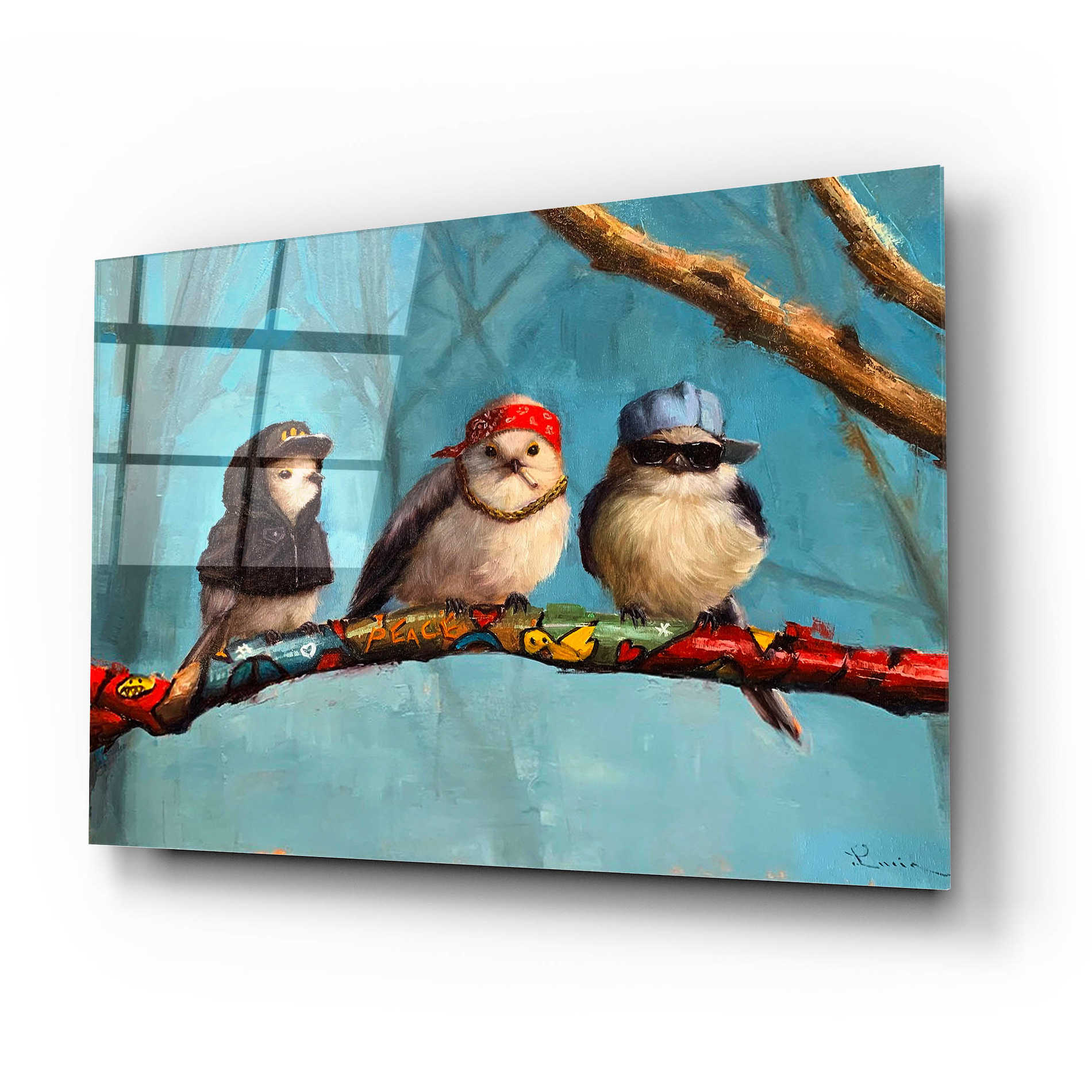 Epic Art 'Birdz In Da Hood' by Lucia Heffernan, Acrylic Glass Wall Art,24x16