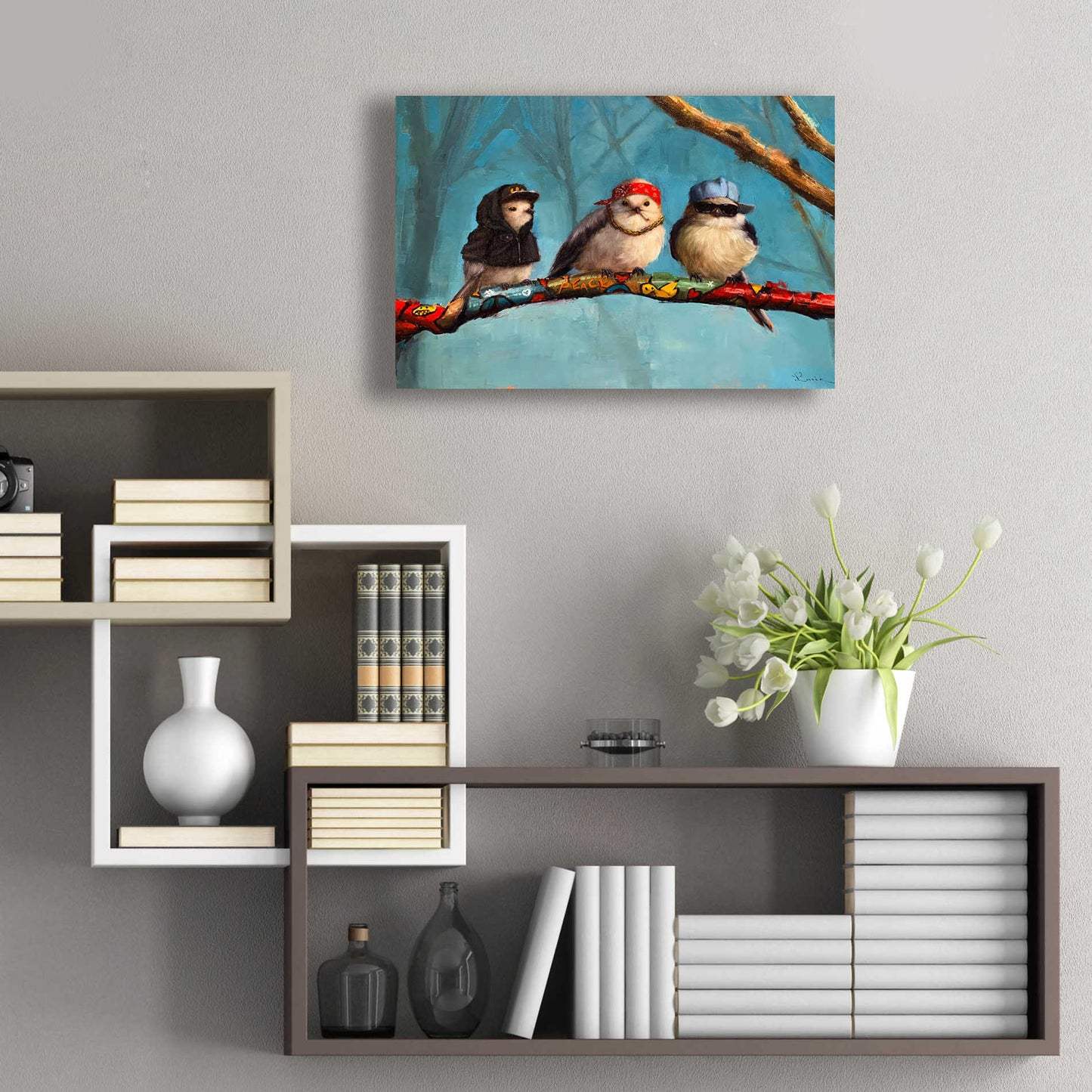 Epic Art 'Birdz In Da Hood' by Lucia Heffernan, Acrylic Glass Wall Art,24x16