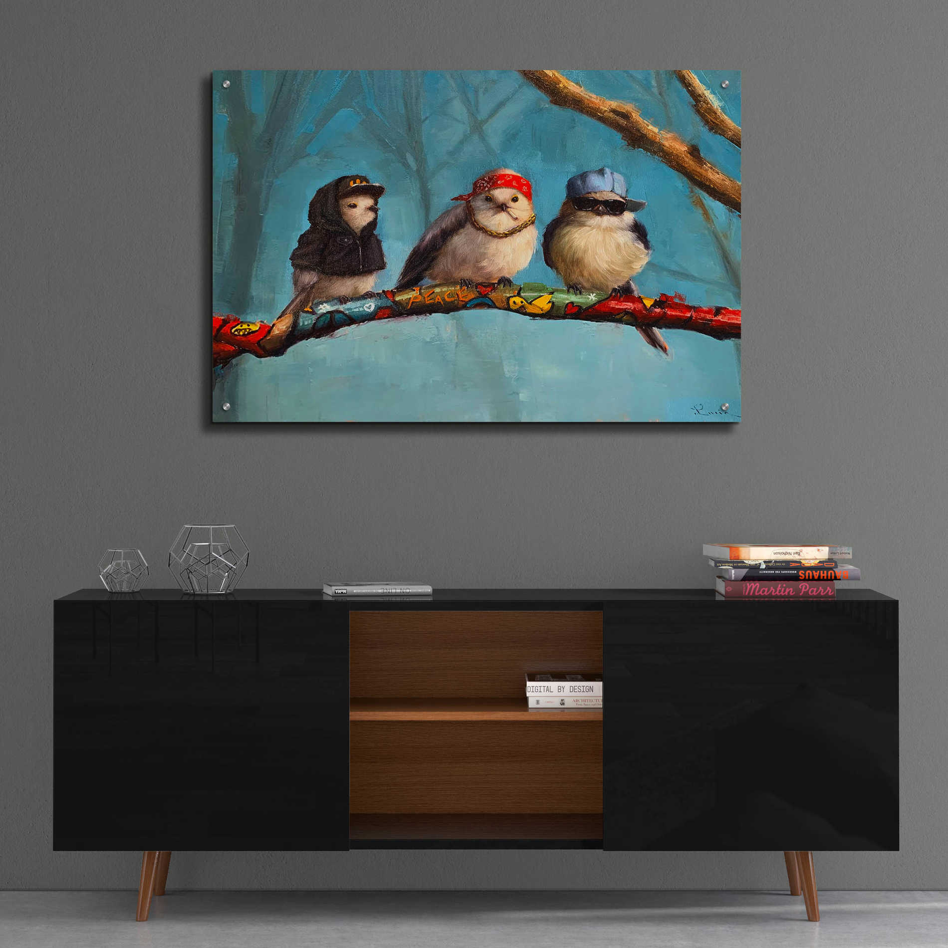 Epic Art 'Birdz In Da Hood' by Lucia Heffernan, Acrylic Glass Wall Art,36x24