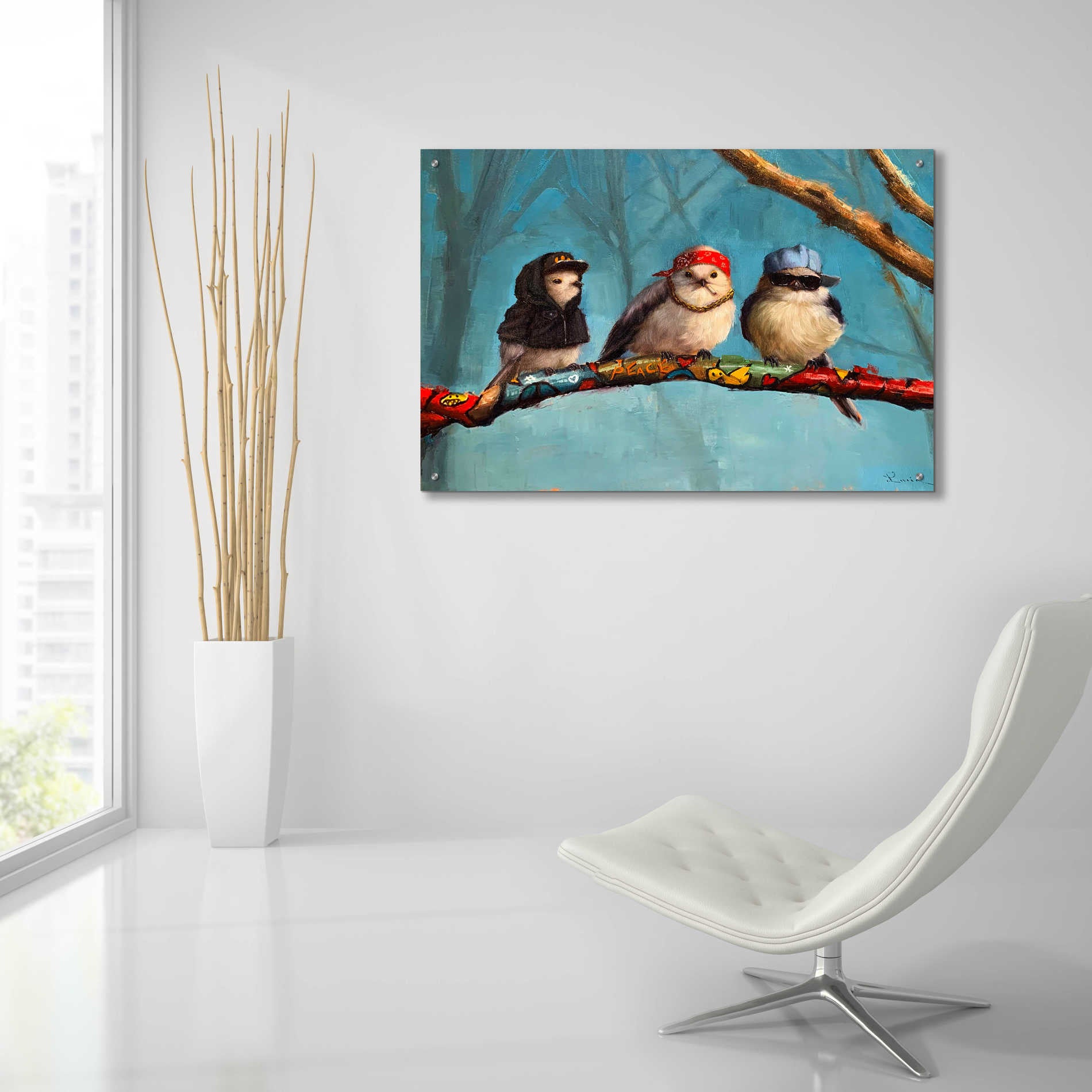 Epic Art 'Birdz In Da Hood' by Lucia Heffernan, Acrylic Glass Wall Art,36x24