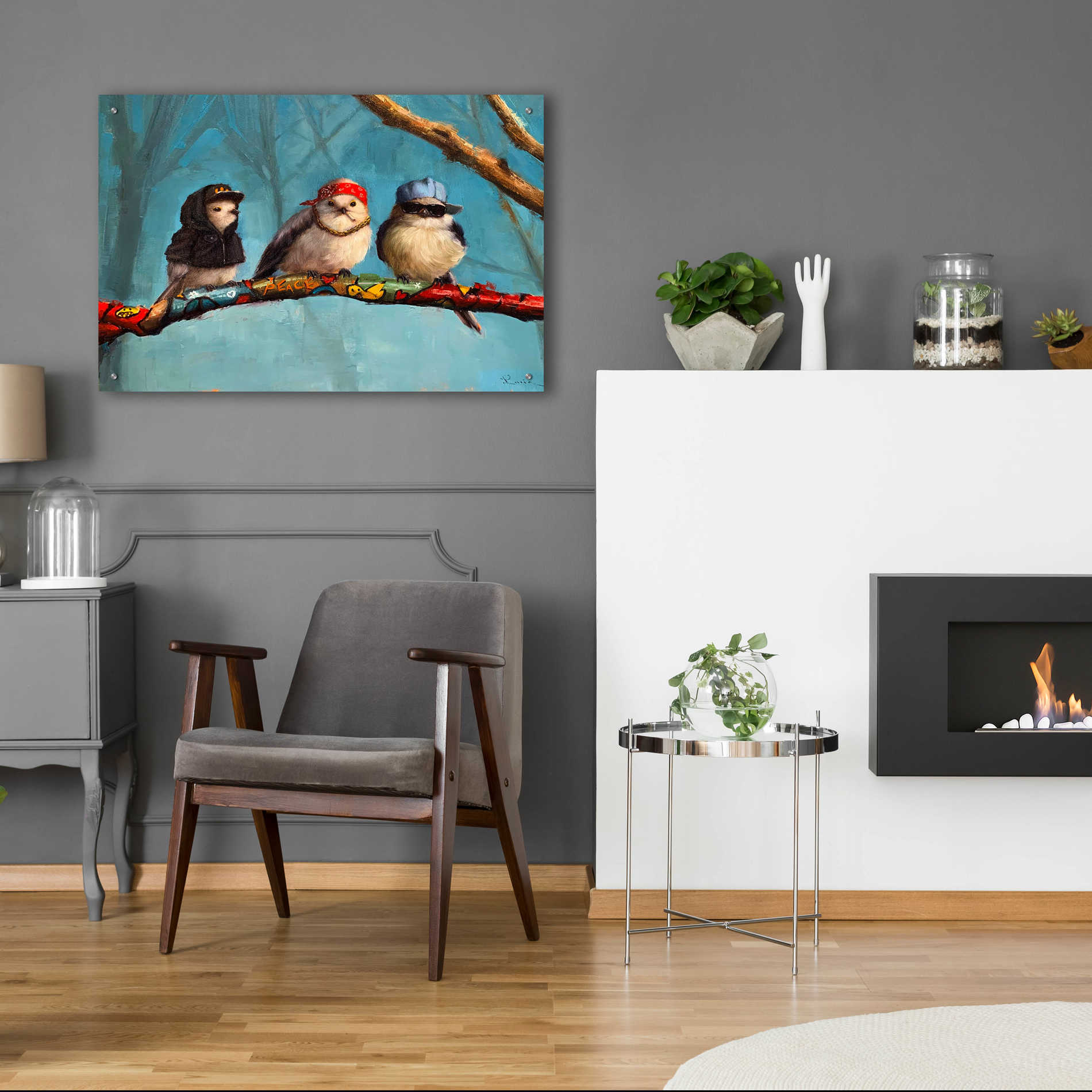 Epic Art 'Birdz In Da Hood' by Lucia Heffernan, Acrylic Glass Wall Art,36x24