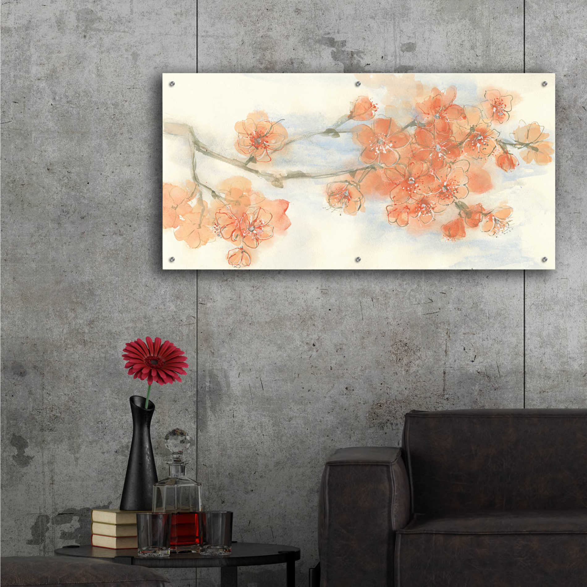 Epic Art 'Peach Blossom I' by Chris Paschke, Acrylic Glass Wall Art,48x24