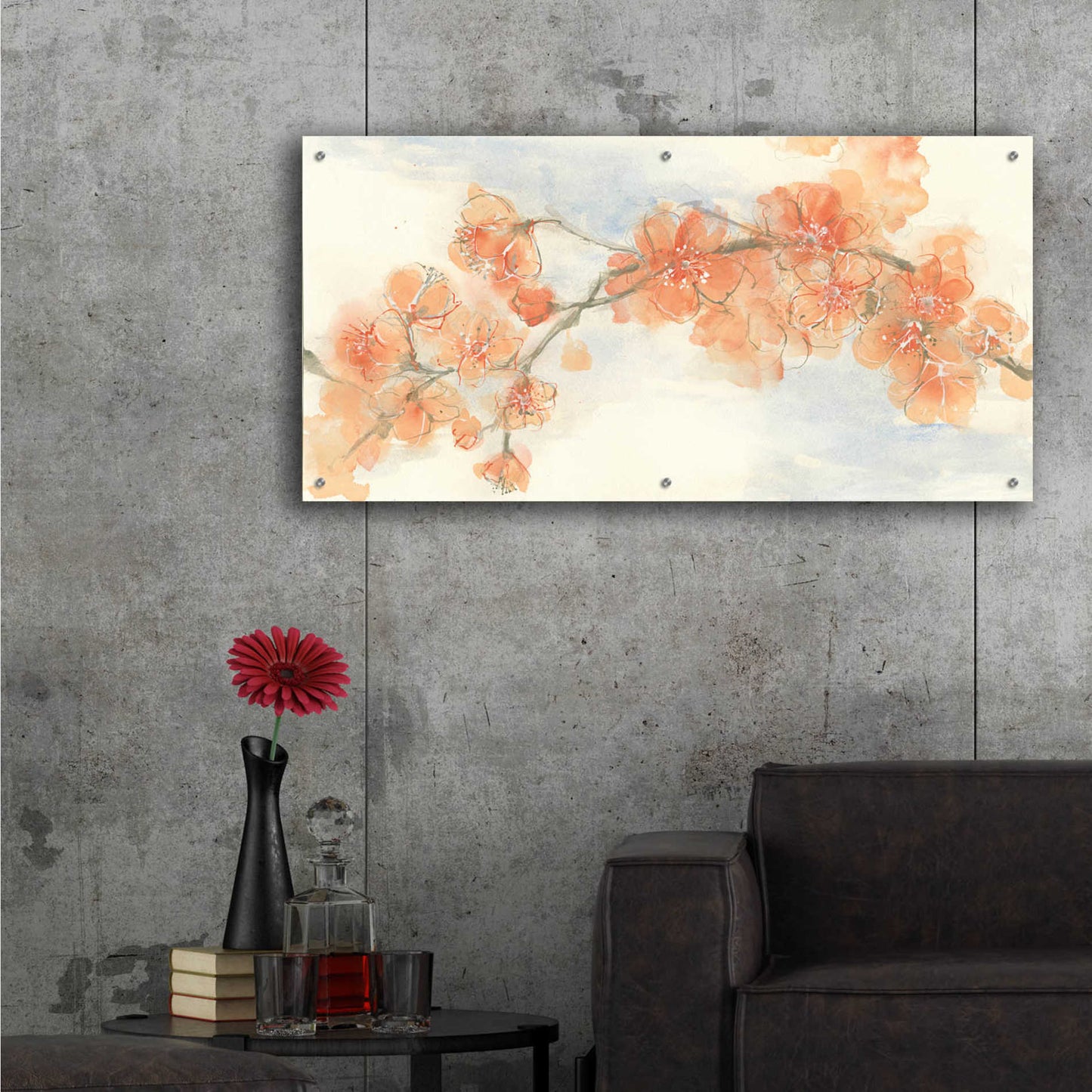 Epic Art 'Peach Blossom II' by Chris Paschke, Acrylic Glass Wall Art,48x24