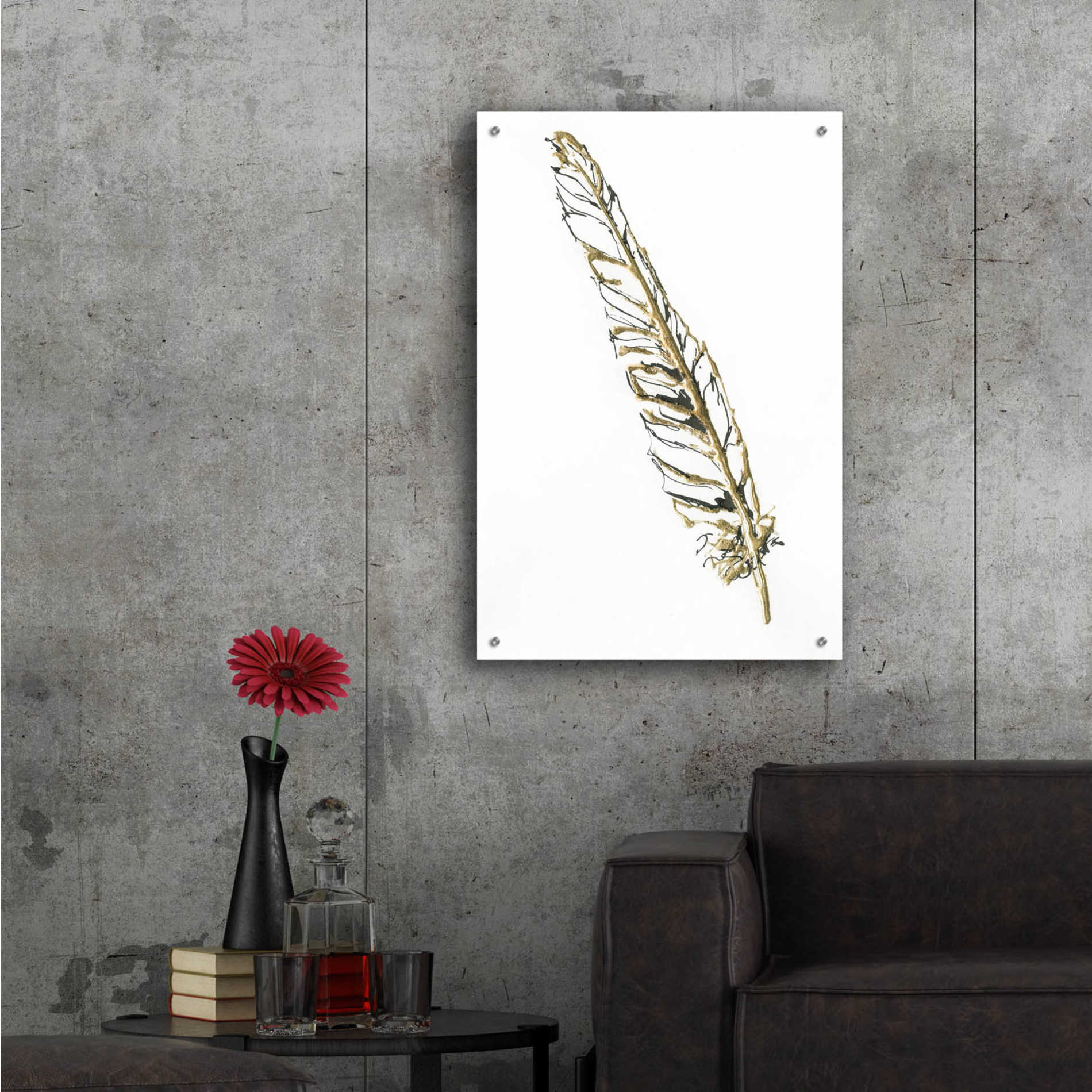 Epic Art 'Gilded Swan Feather I' by Chris Paschke, Acrylic Glass Wall Art,24x36