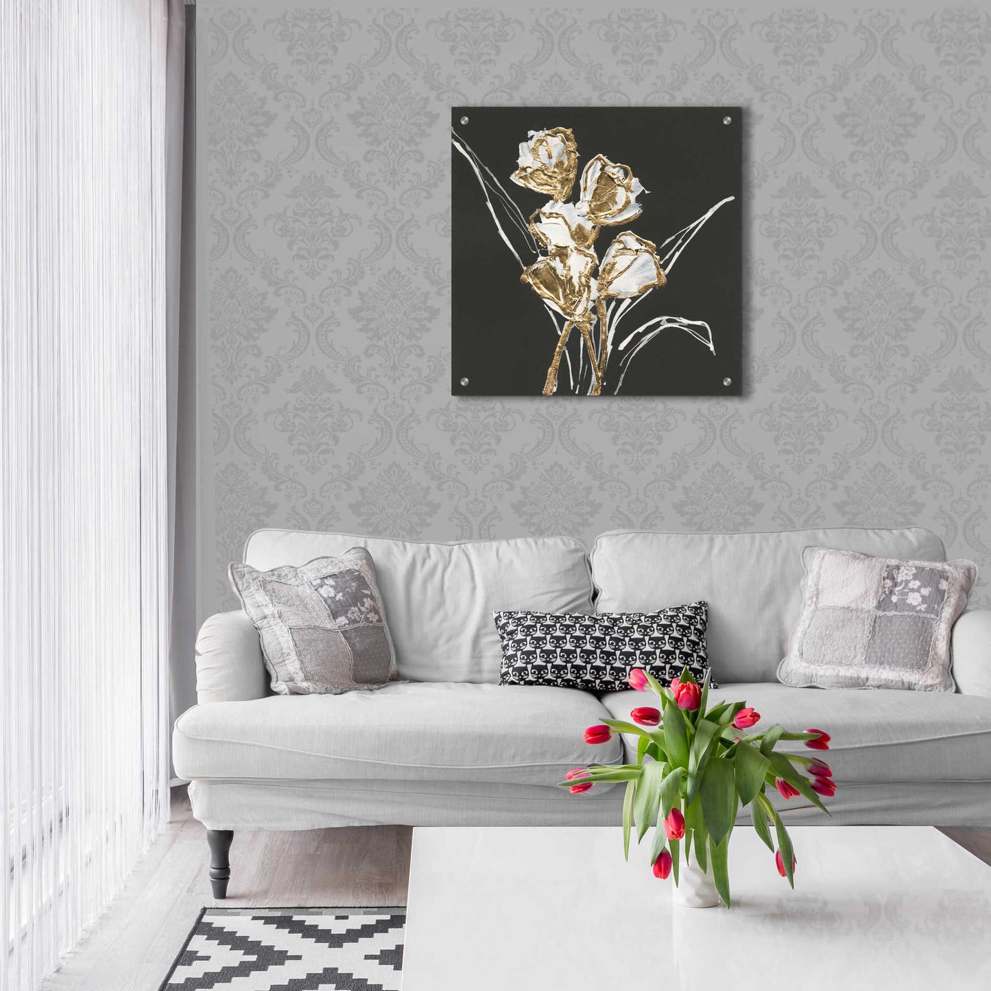 Epic Art 'Gilded Tulips' by Chris Paschke, Acrylic Glass Wall Art,24x24