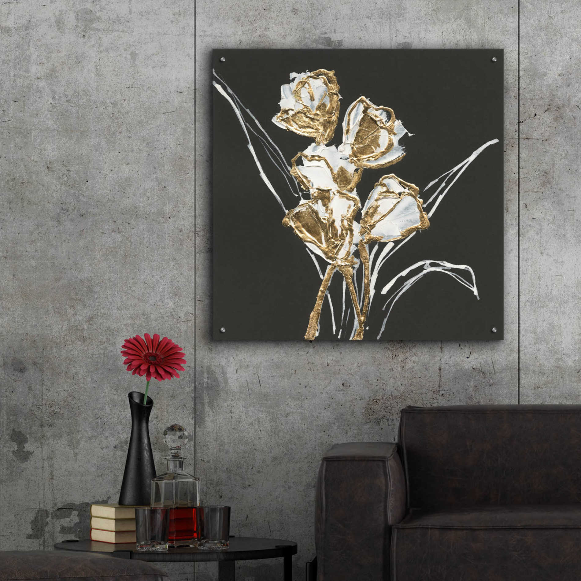 Epic Art 'Gilded Tulips' by Chris Paschke, Acrylic Glass Wall Art,36x36