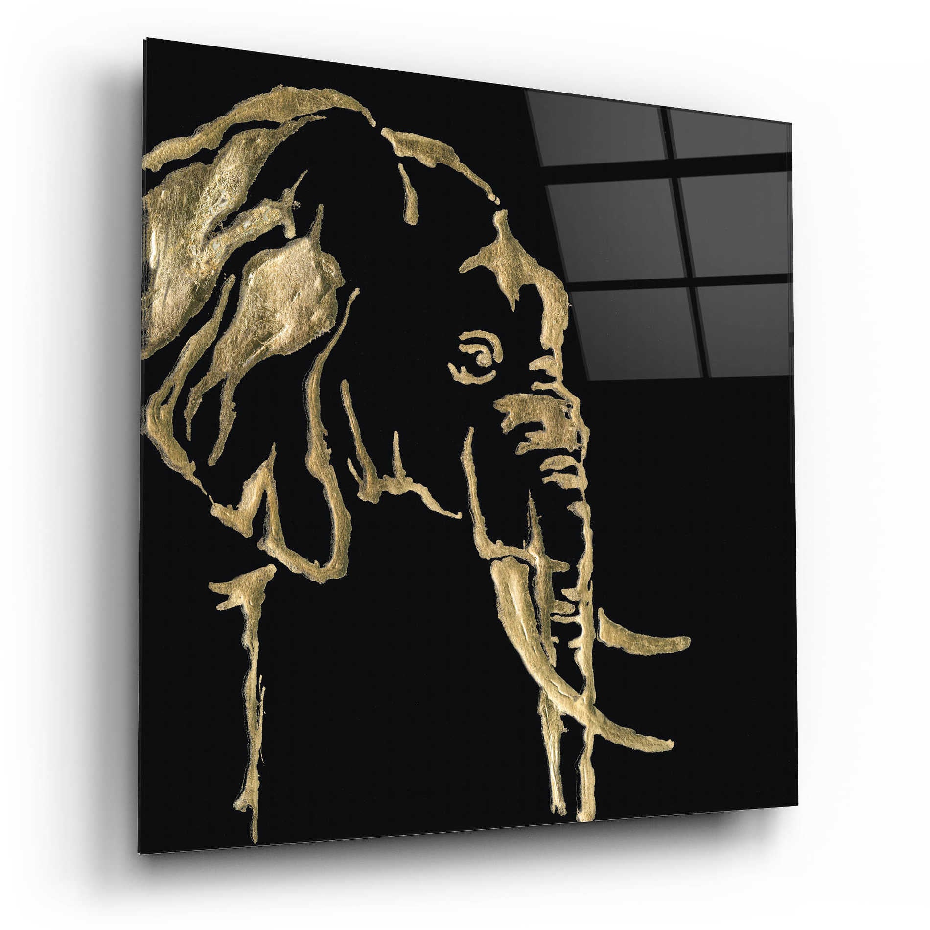 Epic Art 'Gilded Elephant on Black Pillow' by Chris Paschke, Acrylic Glass Wall Art,12x12