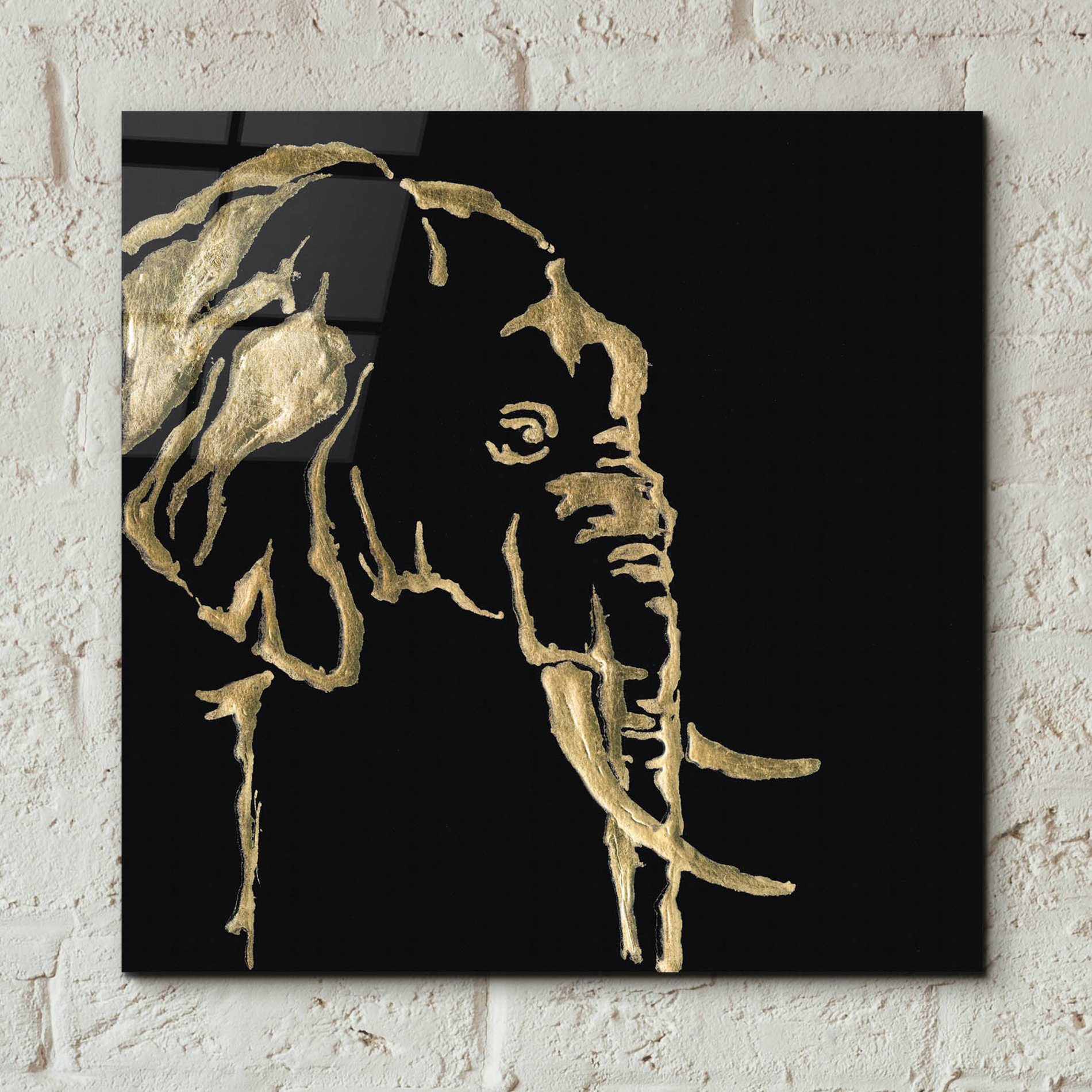 Epic Art 'Gilded Elephant on Black Pillow' by Chris Paschke, Acrylic Glass Wall Art,12x12