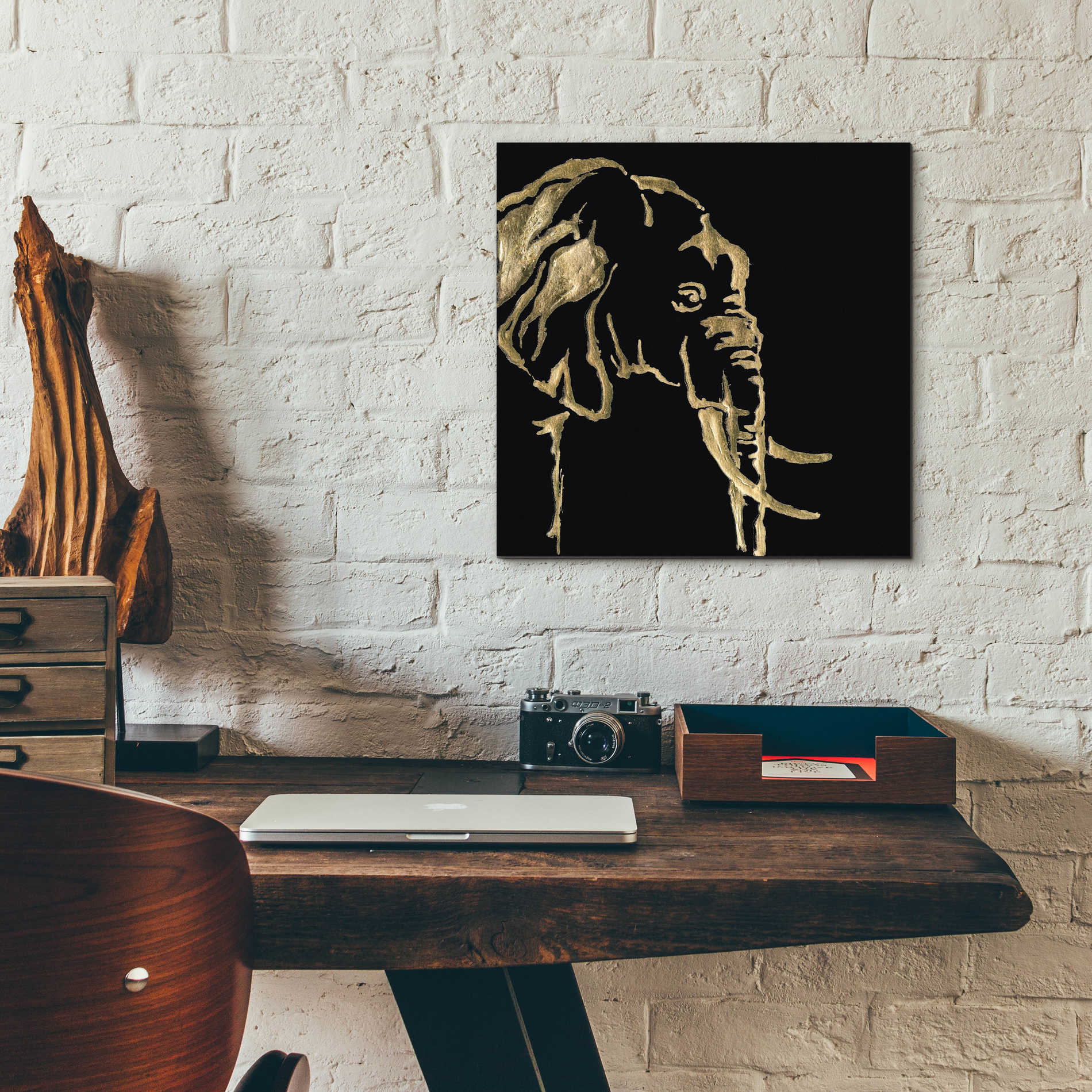 Epic Art 'Gilded Elephant on Black Pillow' by Chris Paschke, Acrylic Glass Wall Art,12x12