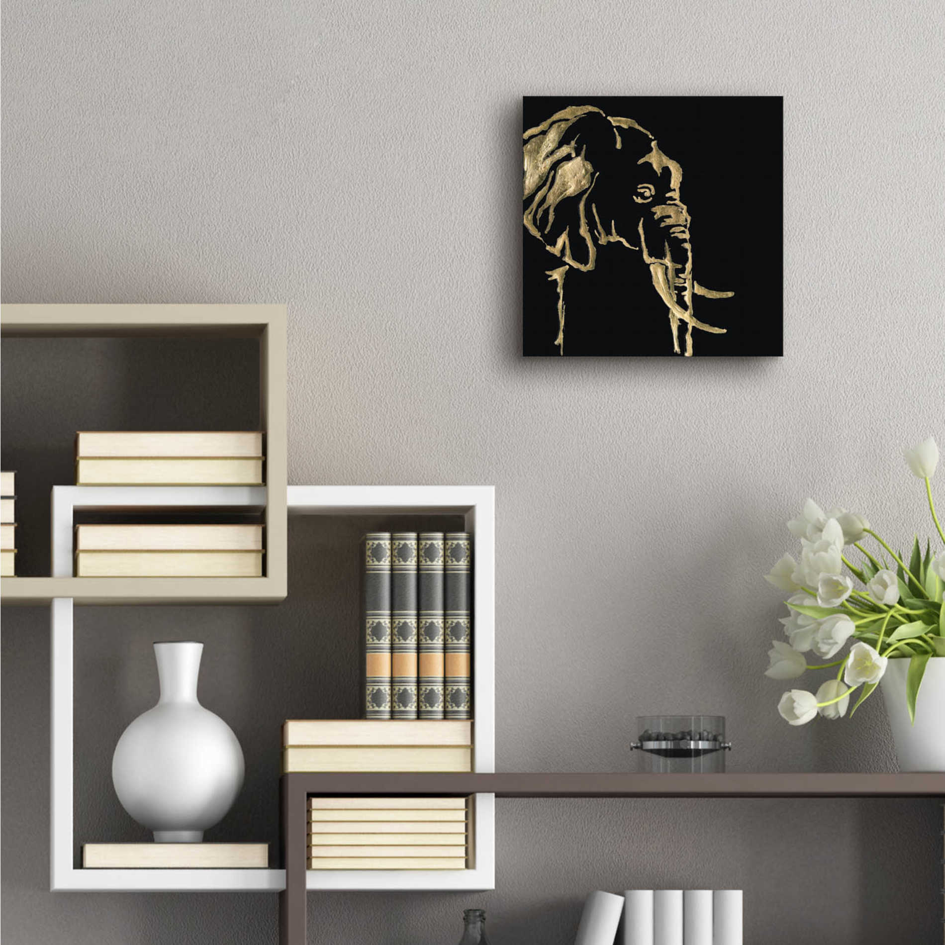 Epic Art 'Gilded Elephant on Black Pillow' by Chris Paschke, Acrylic Glass Wall Art,12x12