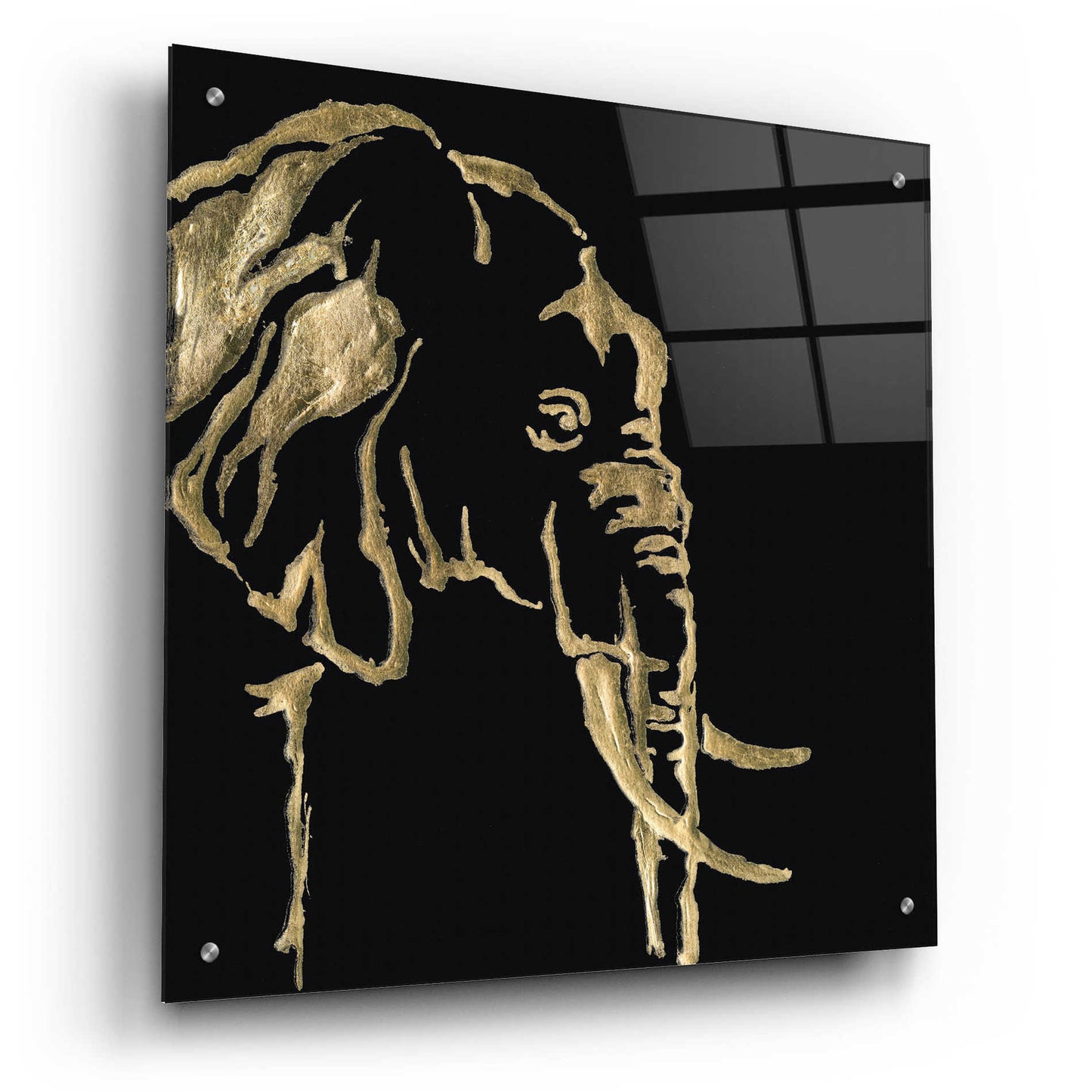 Epic Art 'Gilded Elephant on Black Pillow' by Chris Paschke, Acrylic Glass Wall Art,24x24