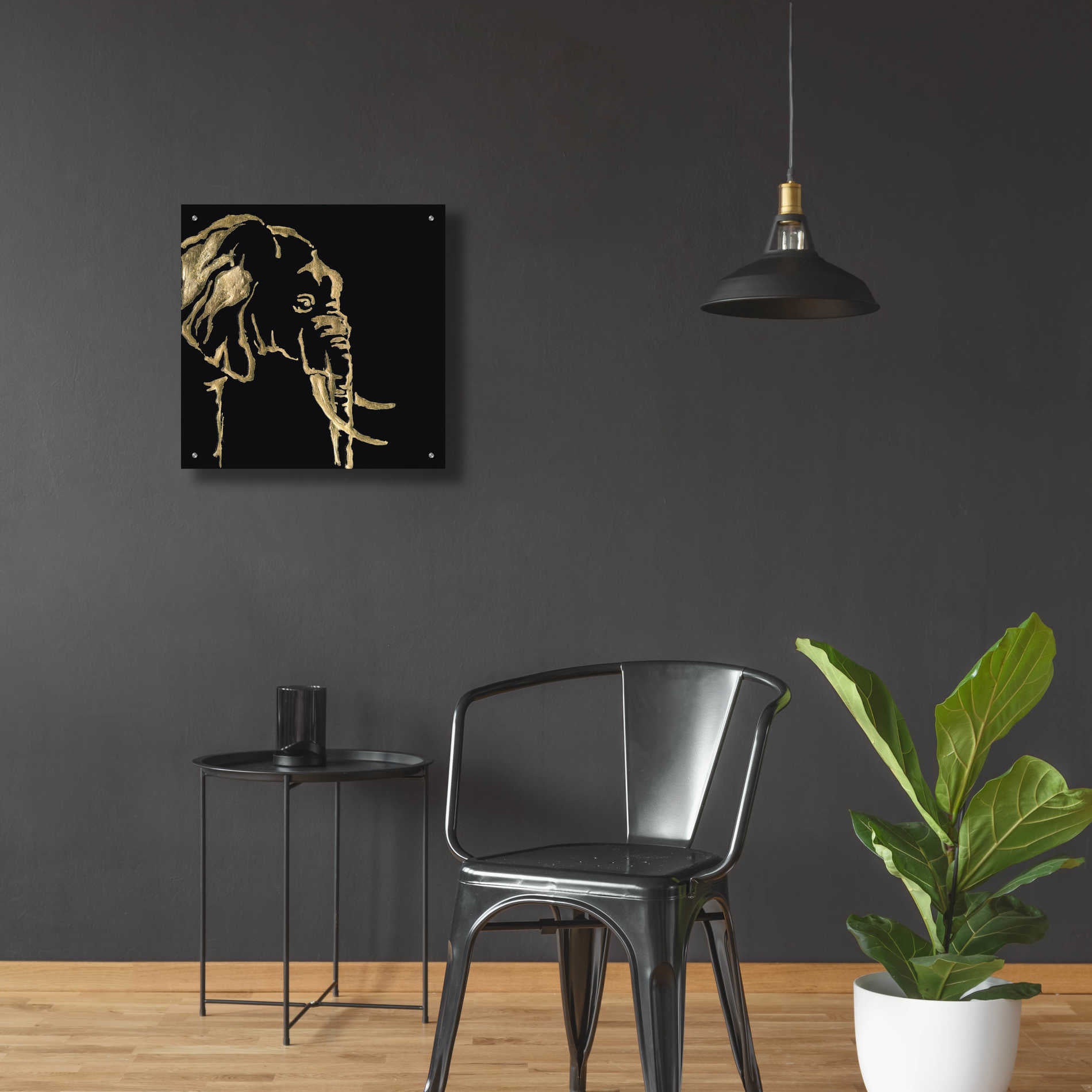 Epic Art 'Gilded Elephant on Black Pillow' by Chris Paschke, Acrylic Glass Wall Art,24x24