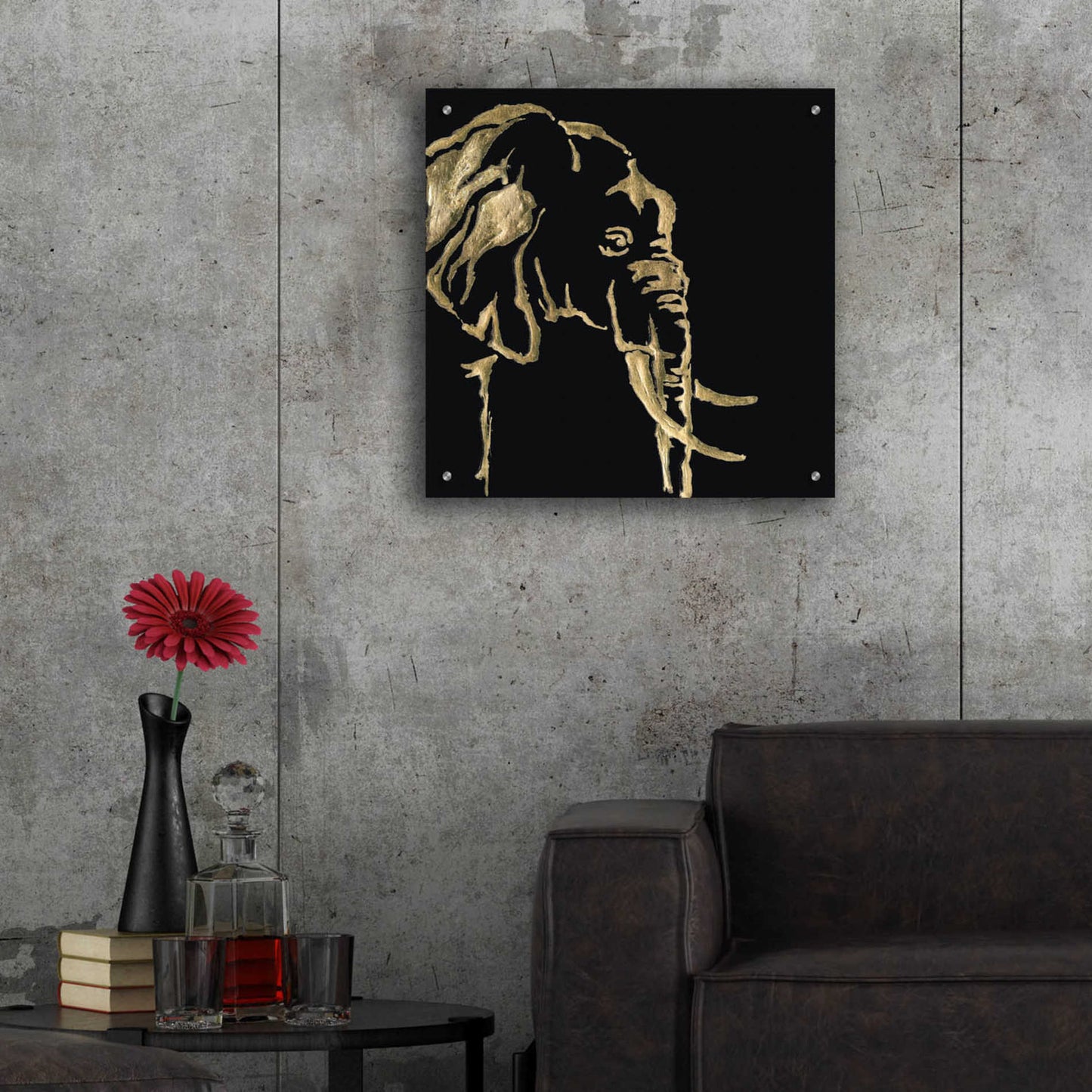 Epic Art 'Gilded Elephant on Black Pillow' by Chris Paschke, Acrylic Glass Wall Art,24x24