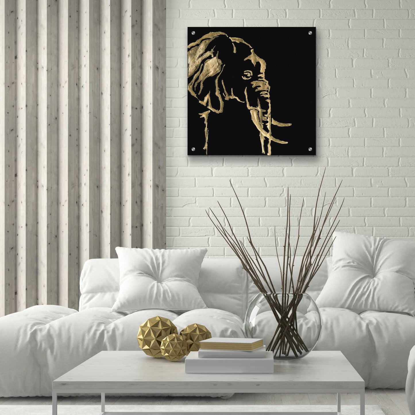 Epic Art 'Gilded Elephant on Black Pillow' by Chris Paschke, Acrylic Glass Wall Art,24x24