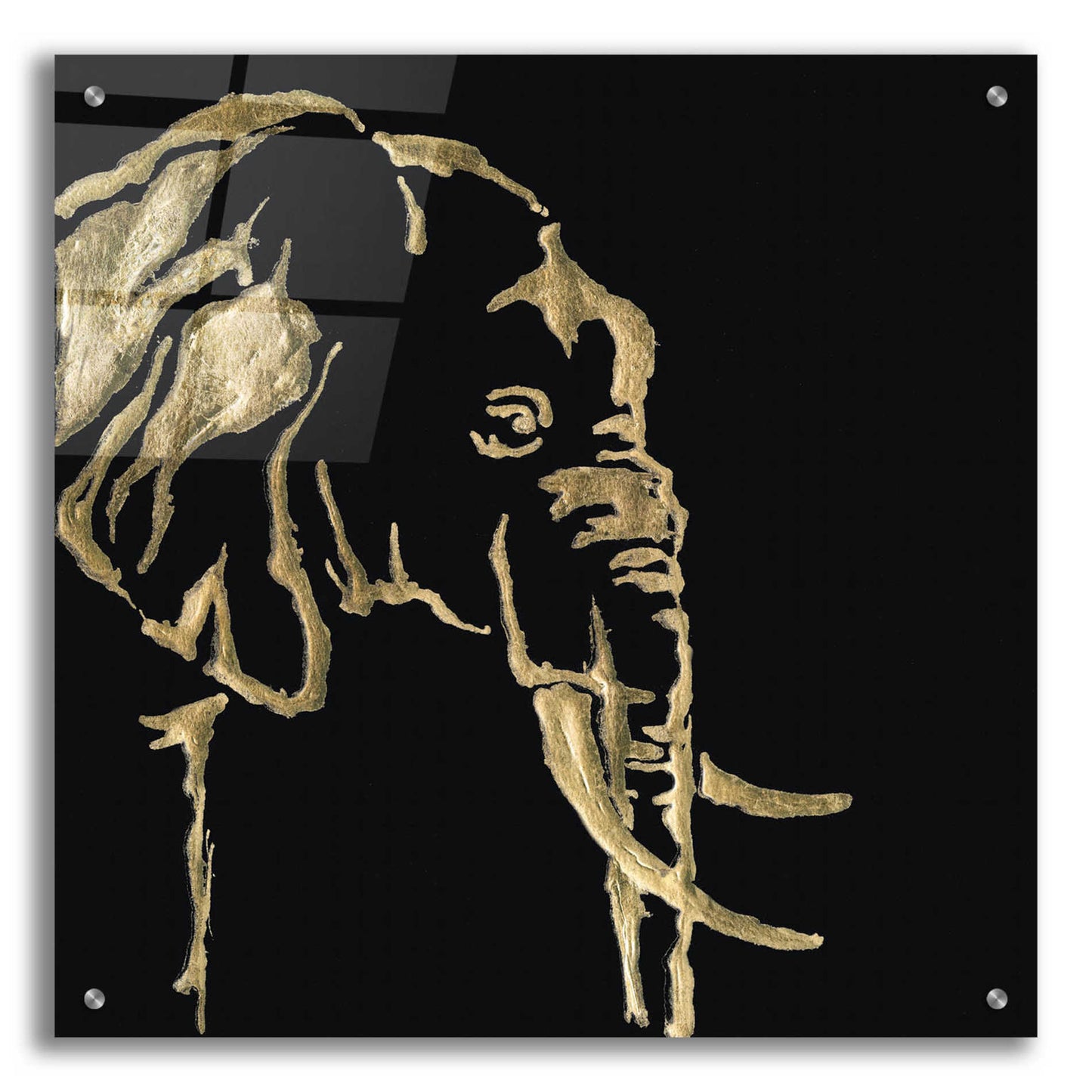 Epic Art 'Gilded Elephant on Black Pillow' by Chris Paschke, Acrylic Glass Wall Art,24x24